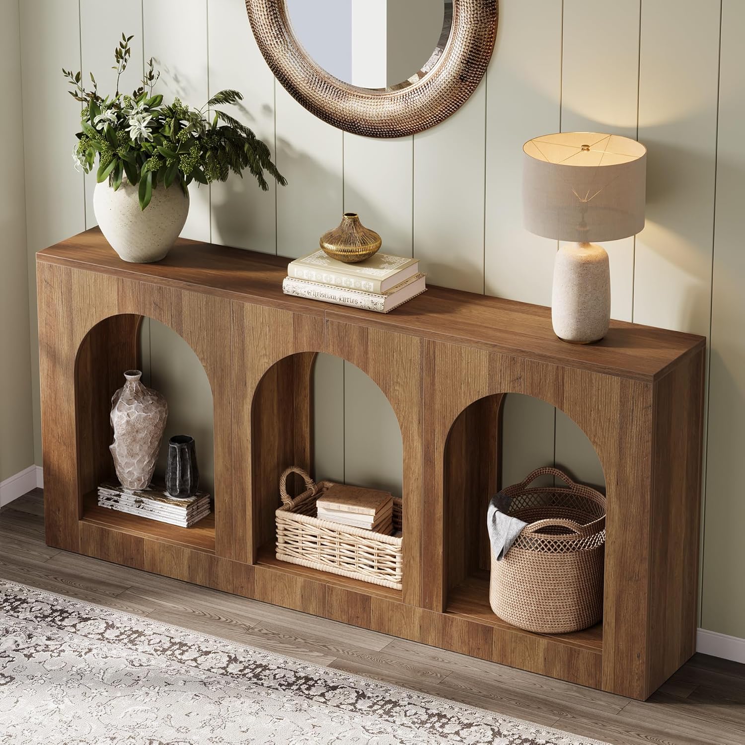 Tribesigns 63'' Rustic Console Table, Narrow Entryway Table with 3 Arched Shelves - Image 4