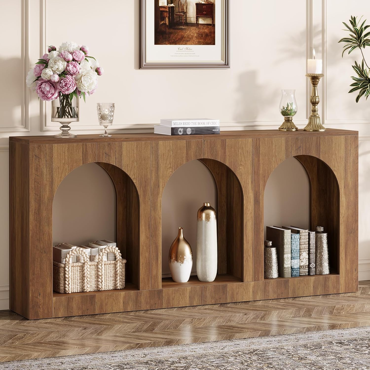 Tribesigns 63'' Rustic Console Table, Narrow Entryway Table with 3 Arched Shelves - Image 5