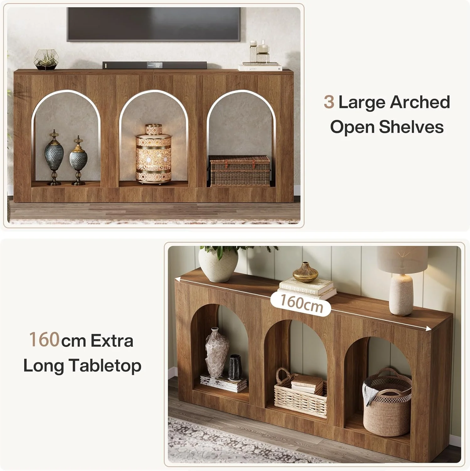 Tribesigns 63'' Rustic Console Table, Narrow Entryway Table with 3 Arched Shelves - Image 6