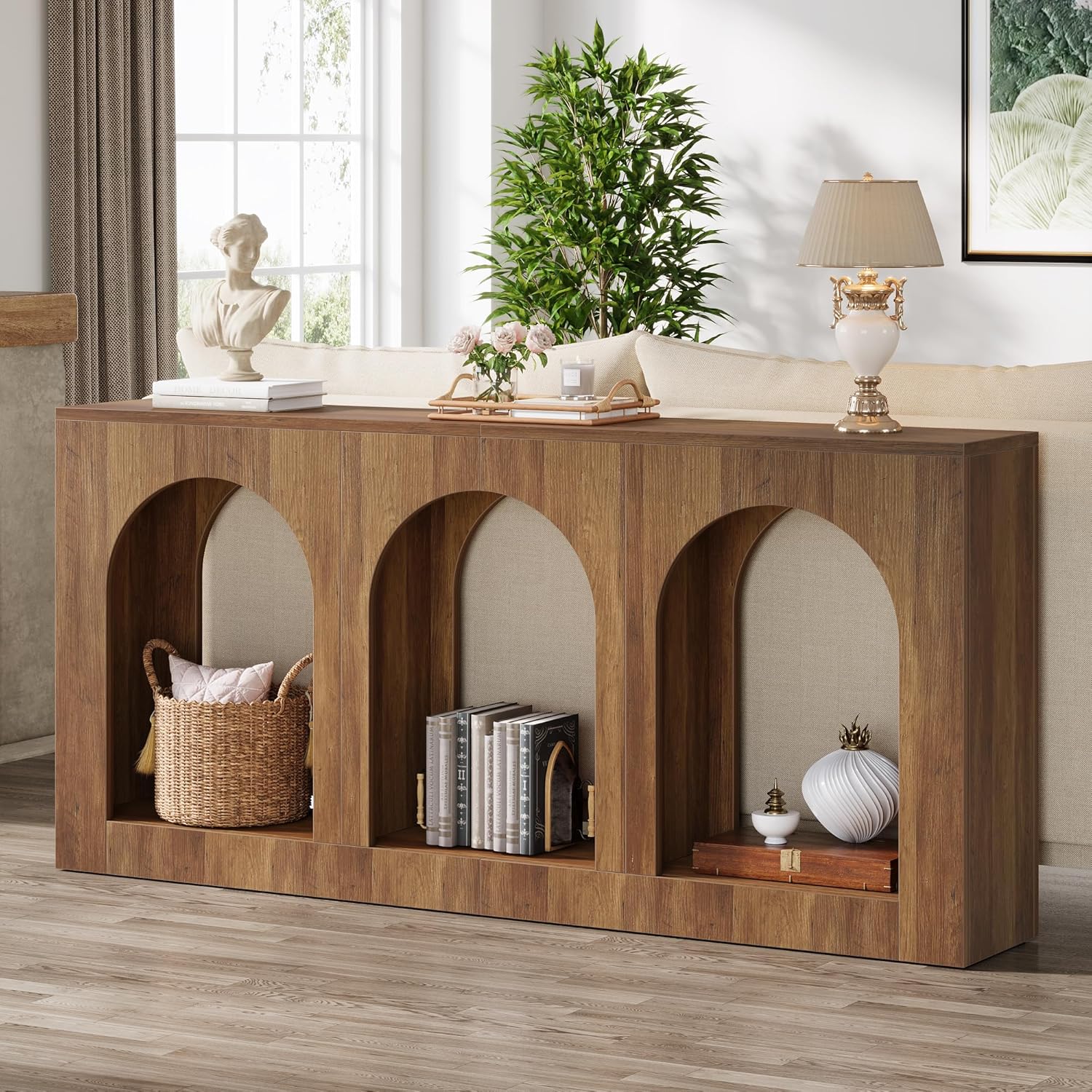 Tribesigns 63'' Rustic Console Table, Narrow Entryway Table with 3 Arched Shelves - Image 7