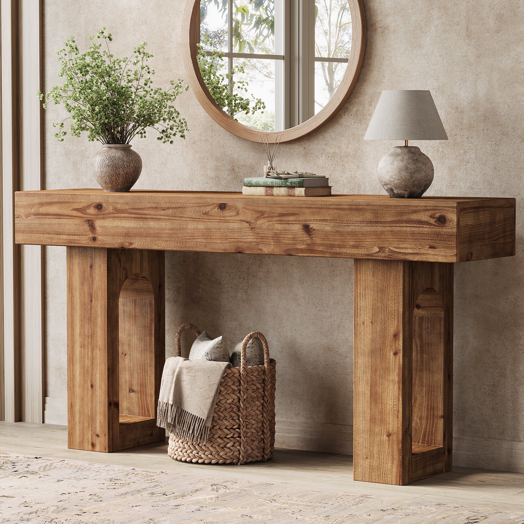 63" Solid Wood Console Table for Entryway, Farmhouse Sofa Table Behind Couch for Living Room - Image 3