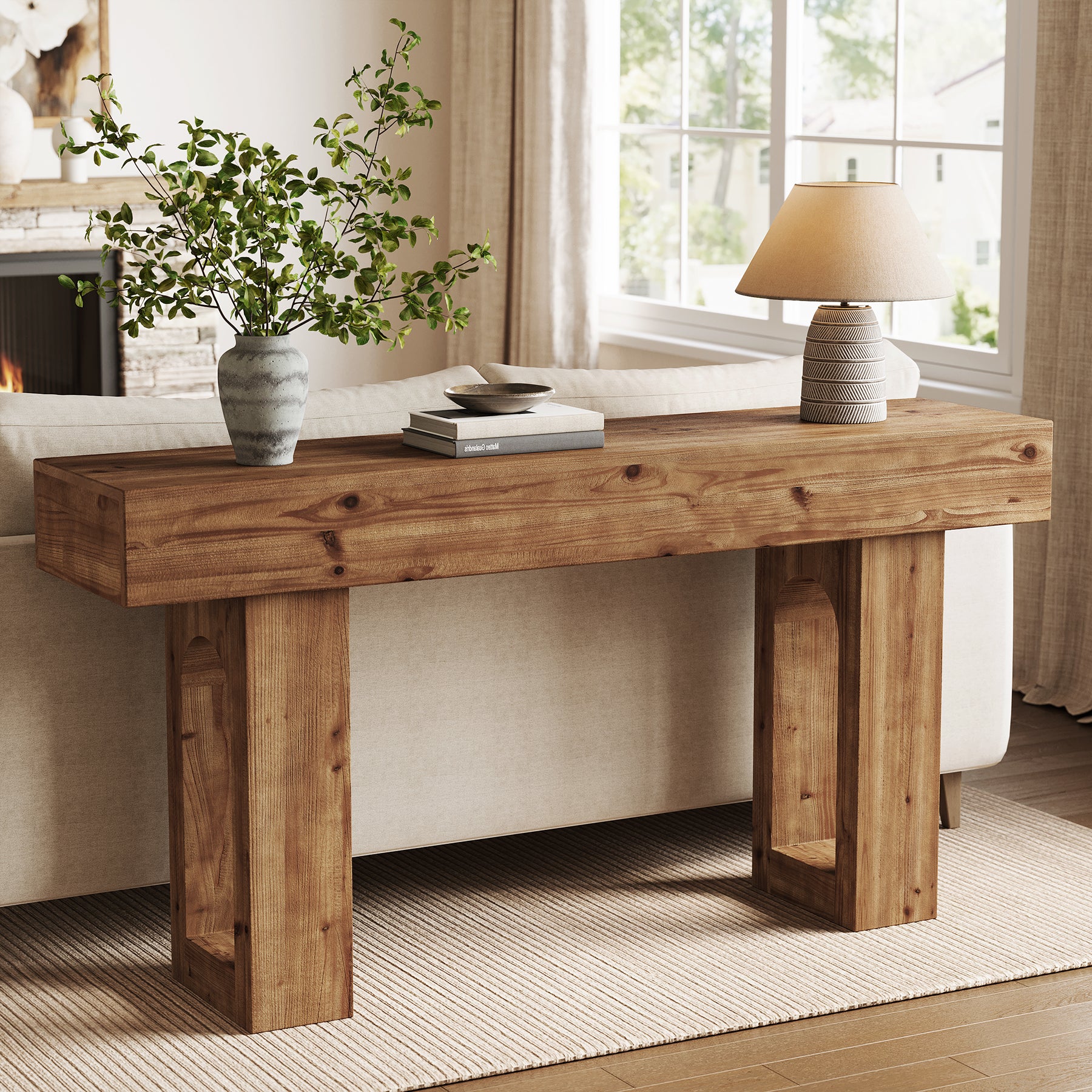 63" Solid Wood Console Table for Entryway, Farmhouse Sofa Table Behind Couch for Living Room - Image 4