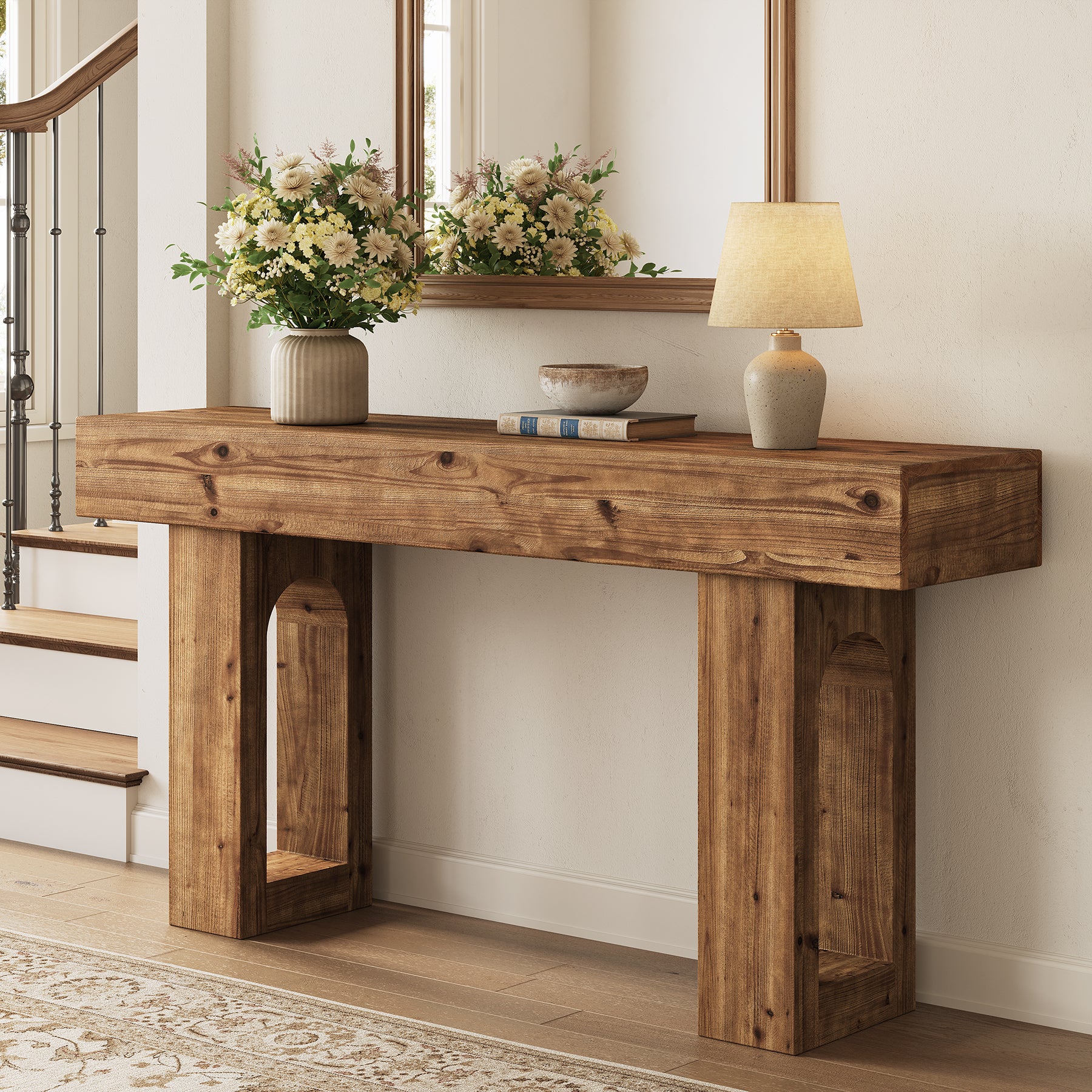 63" Solid Wood Console Table for Entryway, Farmhouse Sofa Table Behind Couch for Living Room - Image 5