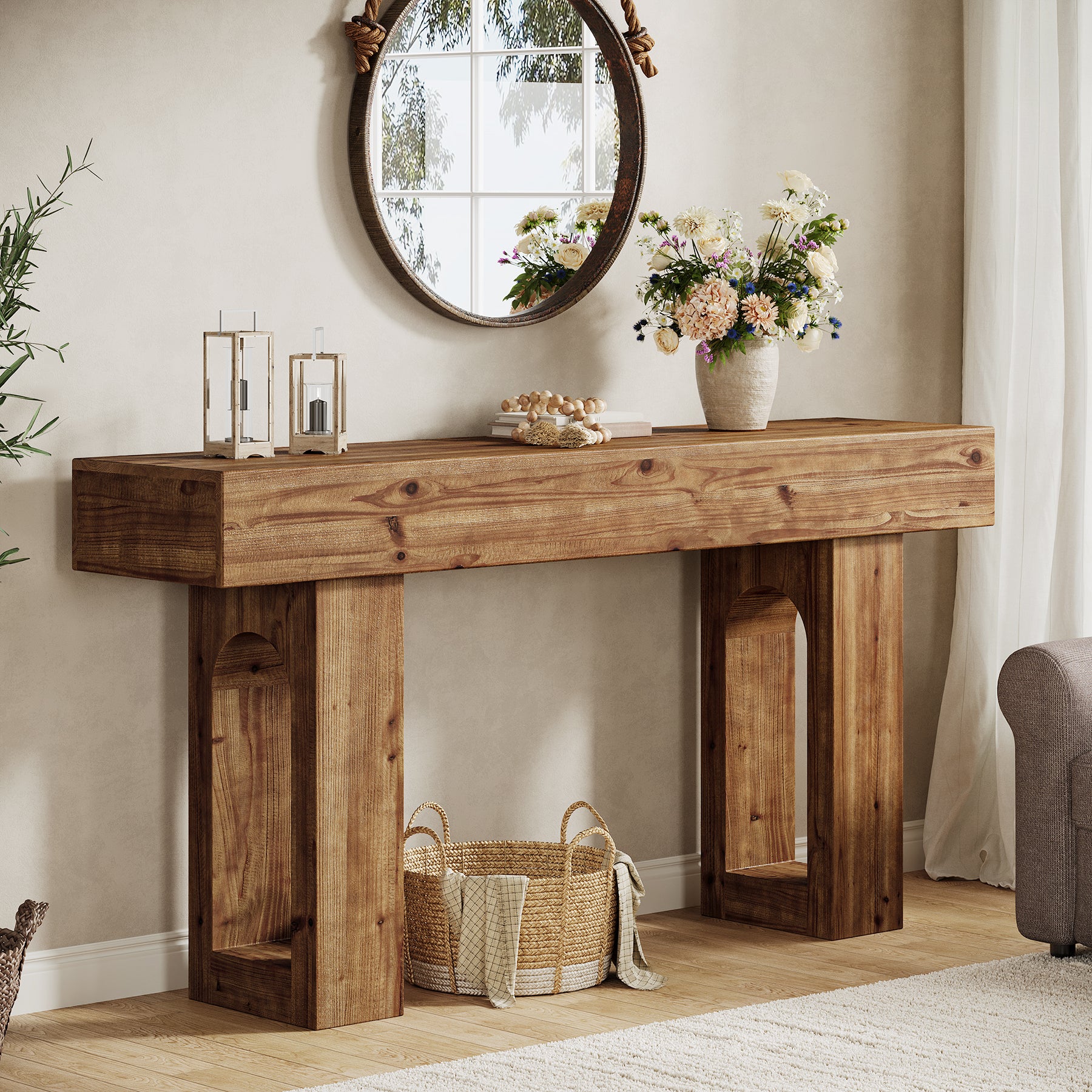 63" Solid Wood Console Table for Entryway, Farmhouse Sofa Table Behind Couch for Living Room - Image 6