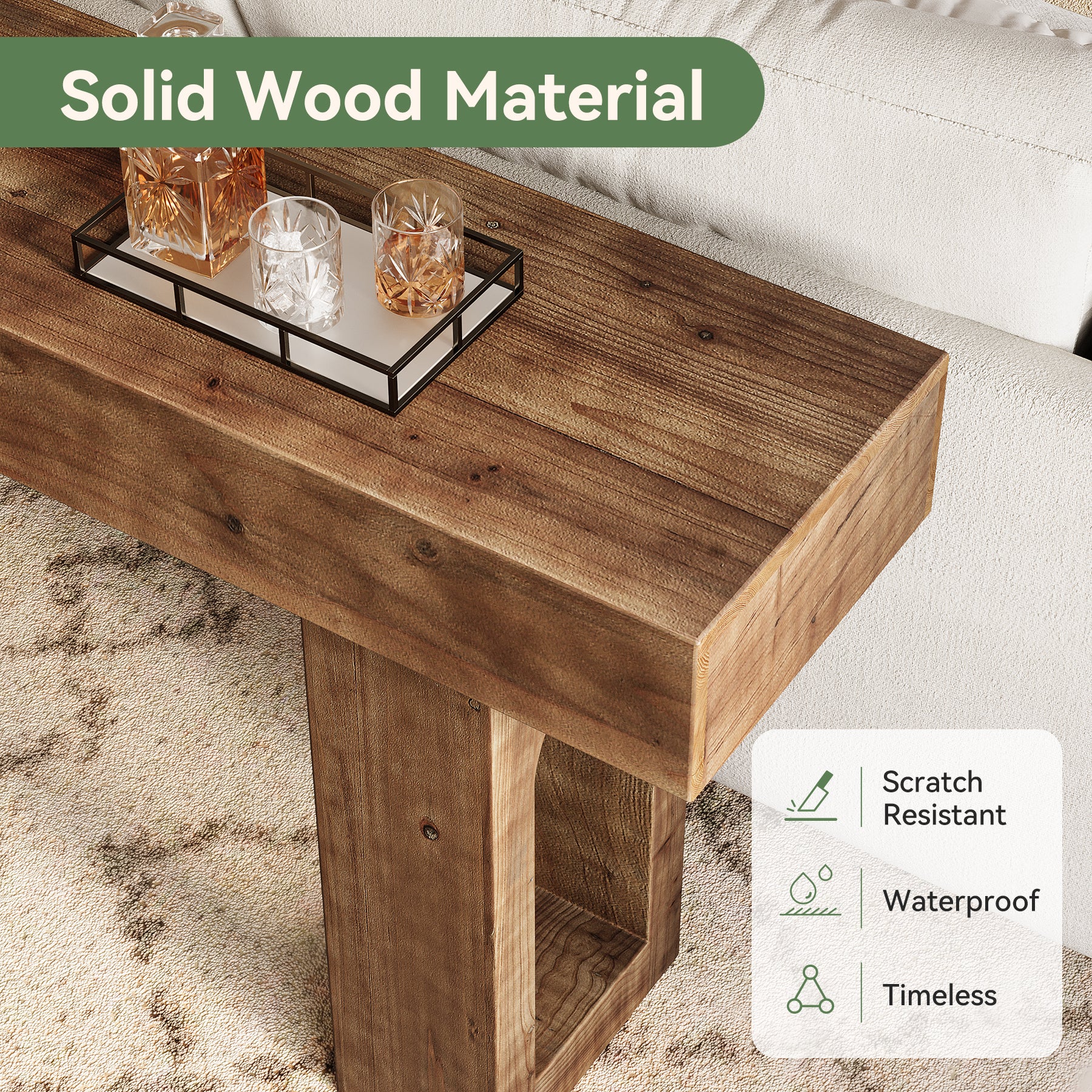 63" Solid Wood Console Table for Entryway, Farmhouse Sofa Table Behind Couch for Living Room - Image 7