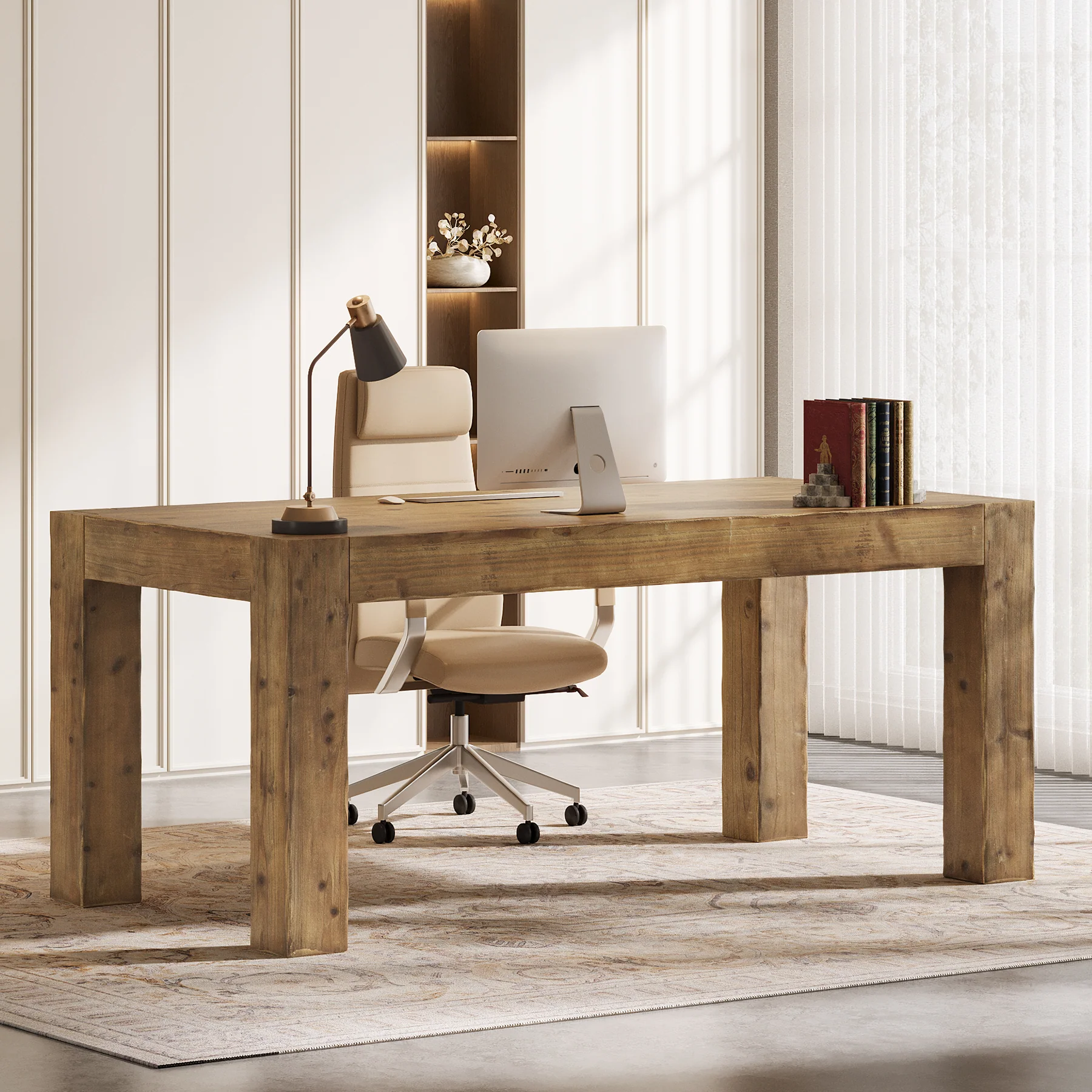 Tribesigns 63" Solid Wood Executive Desk, Rustic Computer Desk for Home Office (Only Table) - Image 10