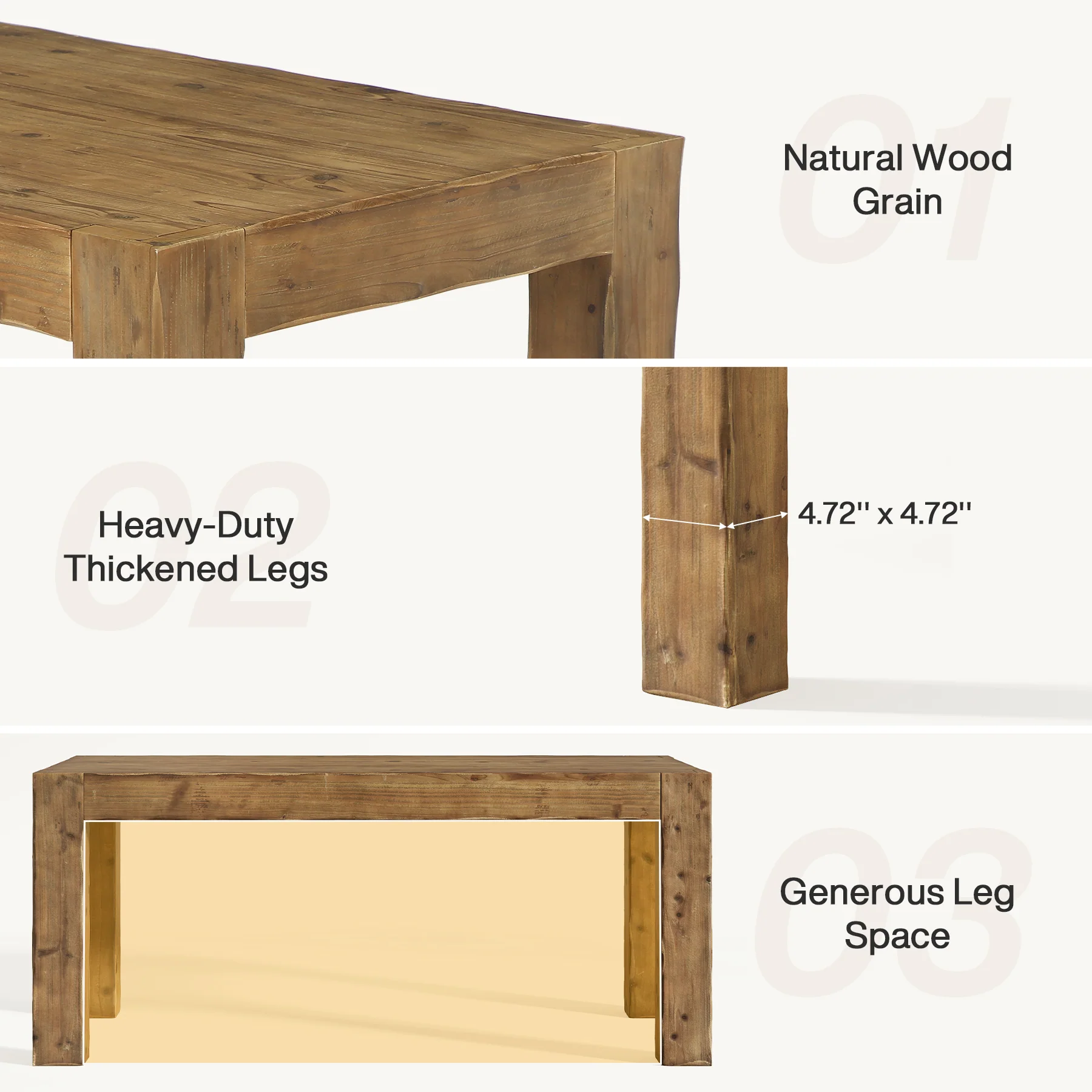 Tribesigns 63" Solid Wood Executive Desk, Rustic Computer Desk for Home Office (Only Table) - Image 3