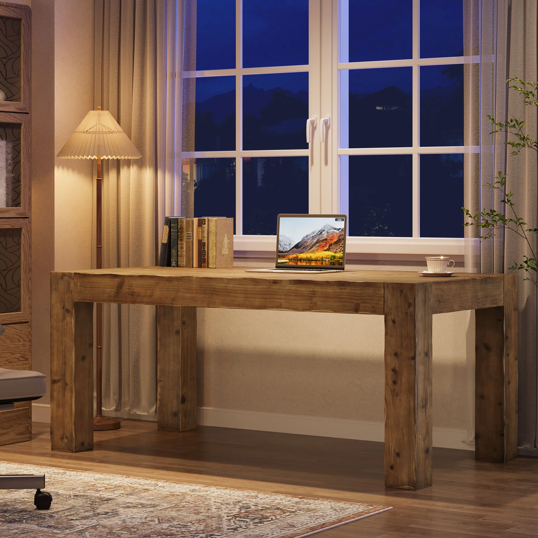 Tribesigns 63" Solid Wood Executive Desk, Rustic Computer Desk for Home Office (Only Table) - Image 5