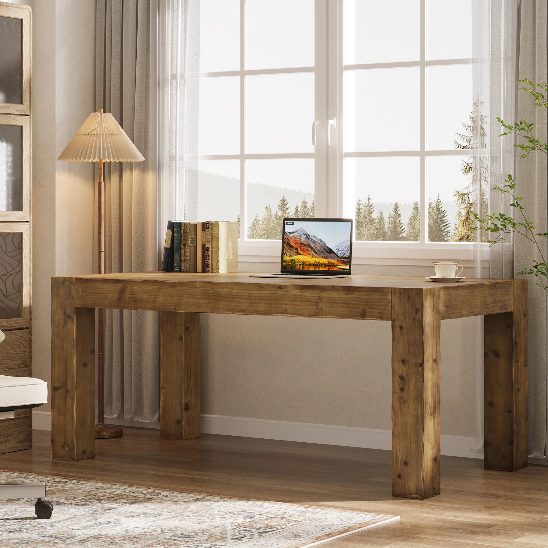 Tribesigns 63" Solid Wood Executive Desk, Rustic Computer Desk for Home Office (Only Table) - Image 6