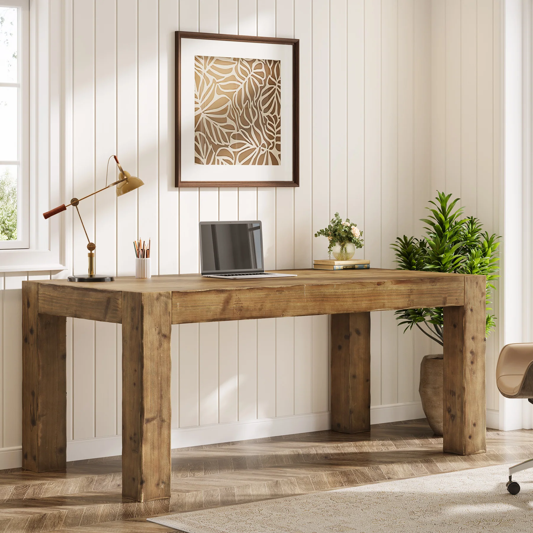Tribesigns 63" Solid Wood Executive Desk, Rustic Computer Desk for Home Office (Only Table) - Image 7
