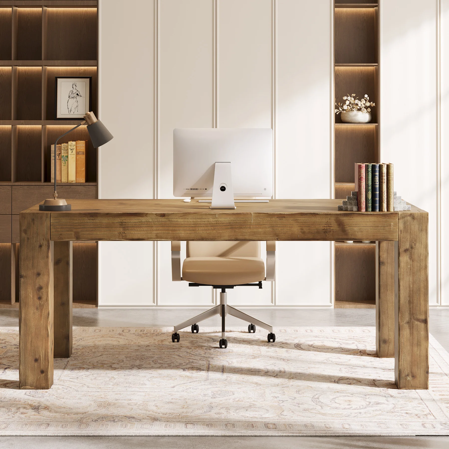Tribesigns 63" Solid Wood Executive Desk, Rustic Computer Desk for Home Office (Only Table) - Image 8