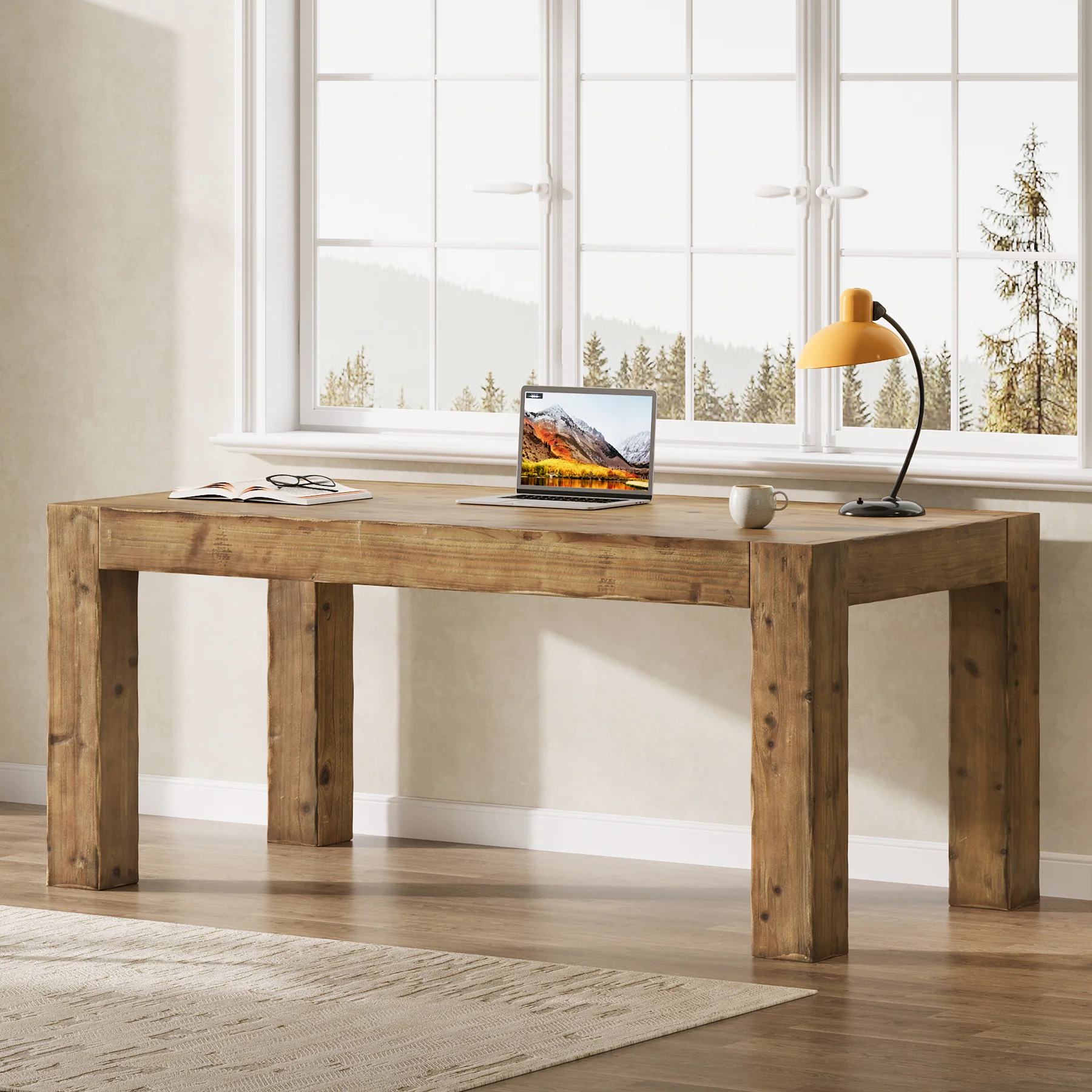 Tribesigns 63" Solid Wood Executive Desk, Rustic Computer Desk for Home Office (Only Table) - Image 9