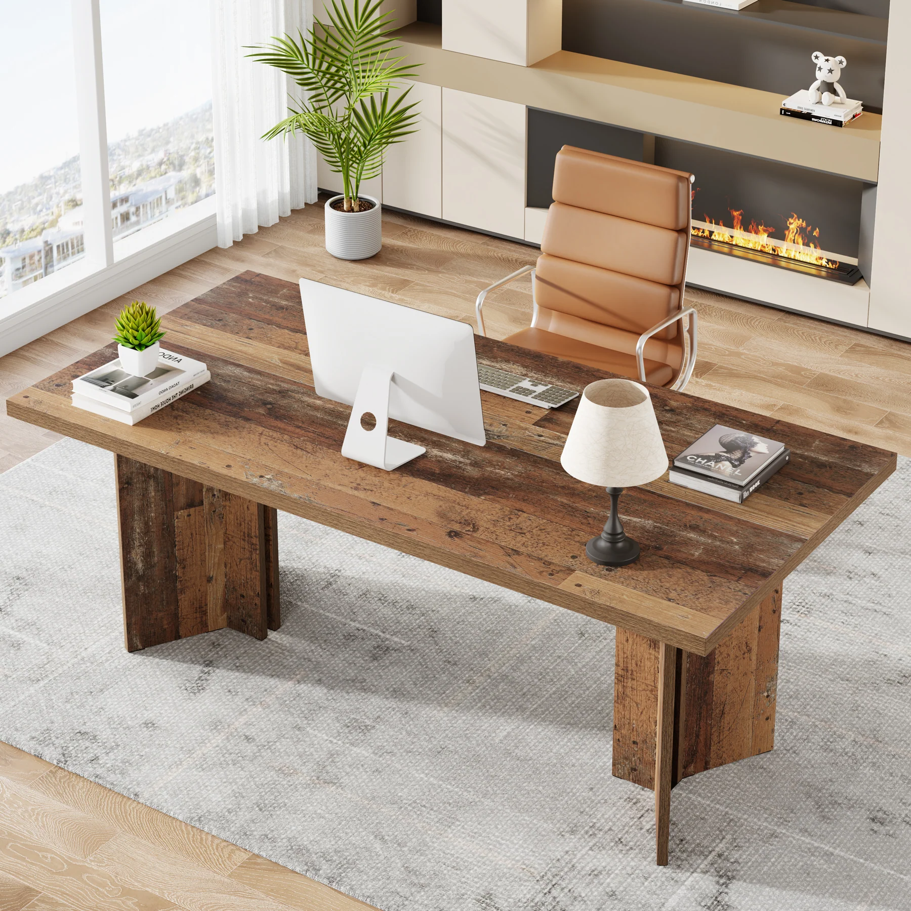 63" Wood Executive Desk, Farmhouse Computer Desk with Large Tabletop - Image 10