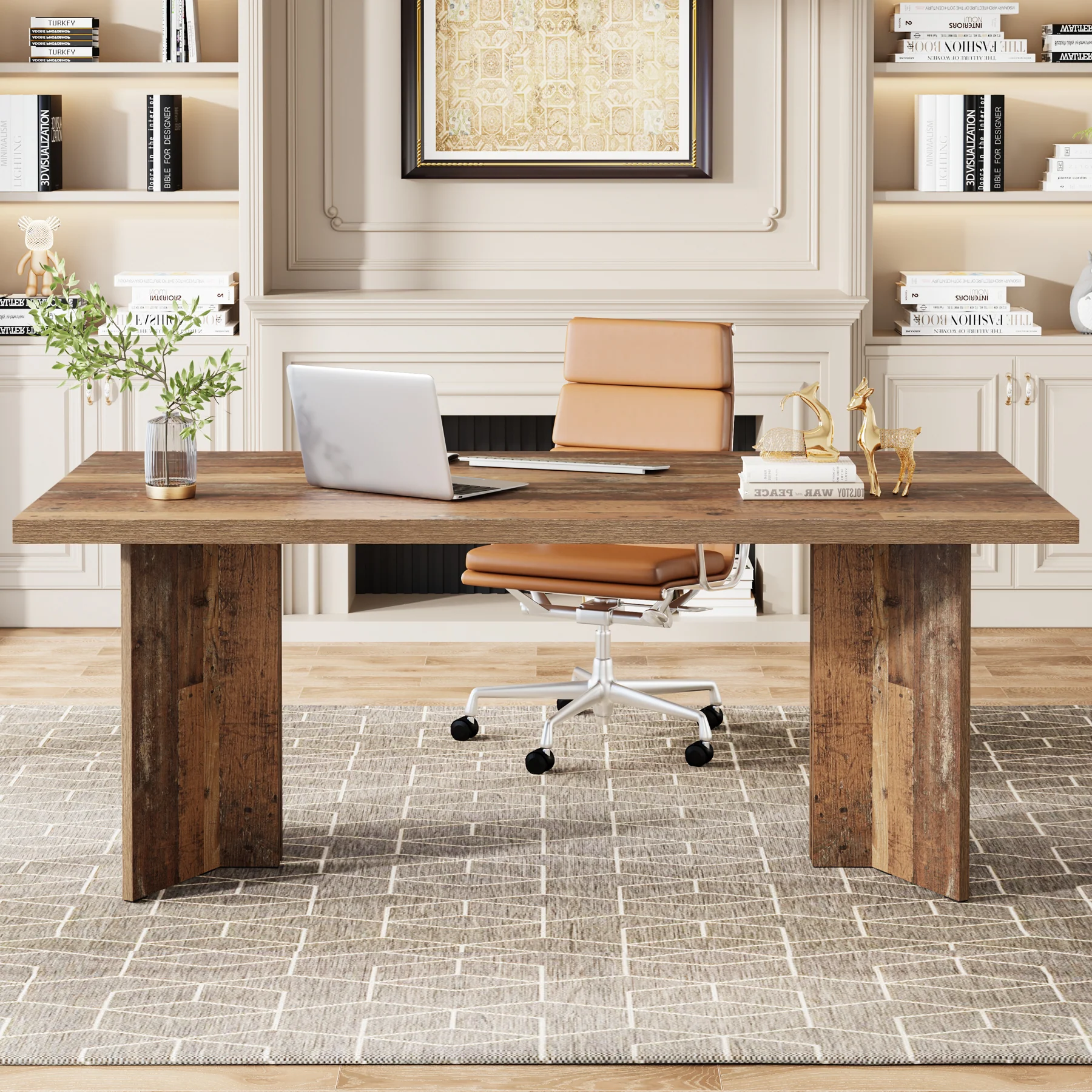 63" Wood Executive Desk, Farmhouse Computer Desk with Large Tabletop - Image 11