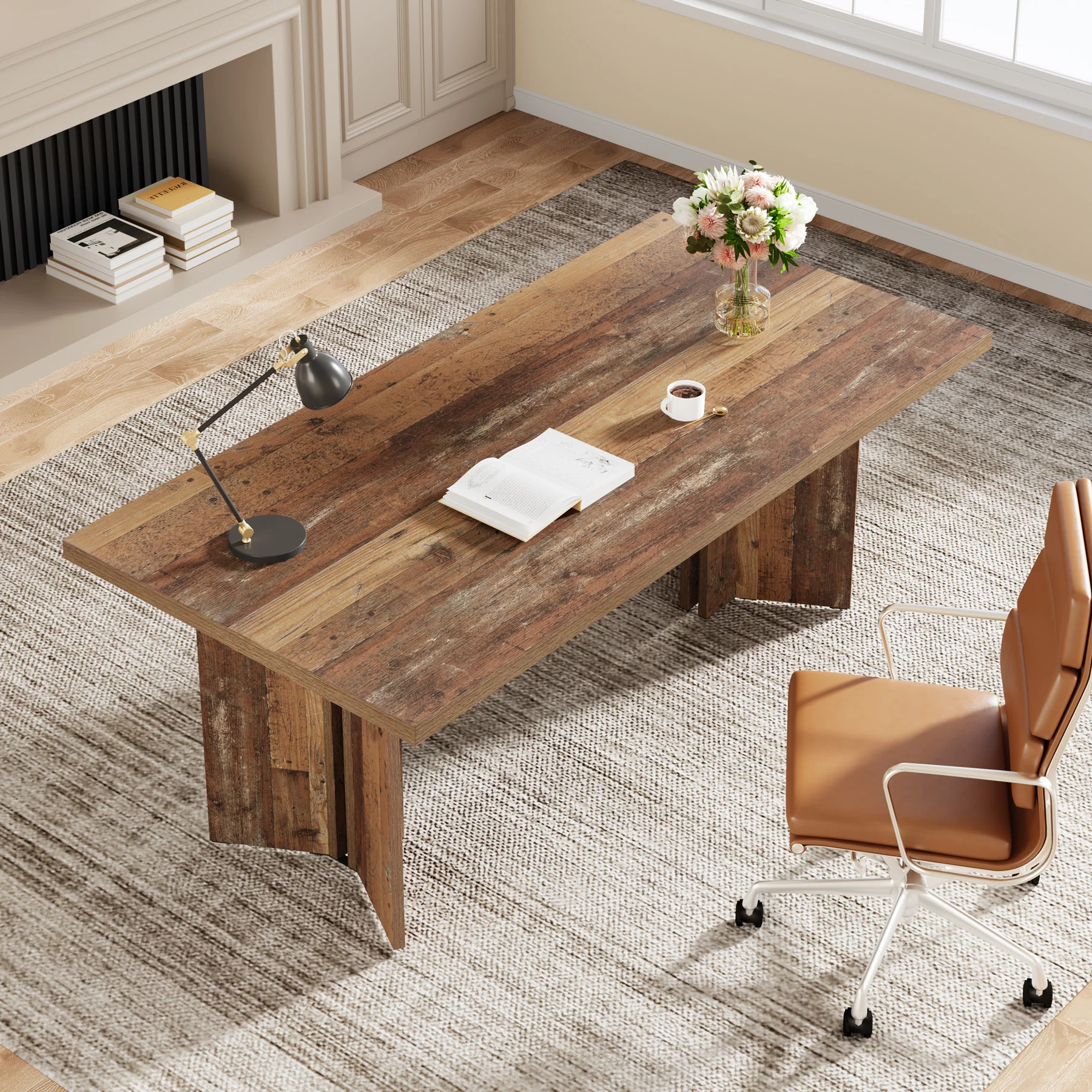 63" Wood Executive Desk, Farmhouse Computer Desk with Large Tabletop - Image 12