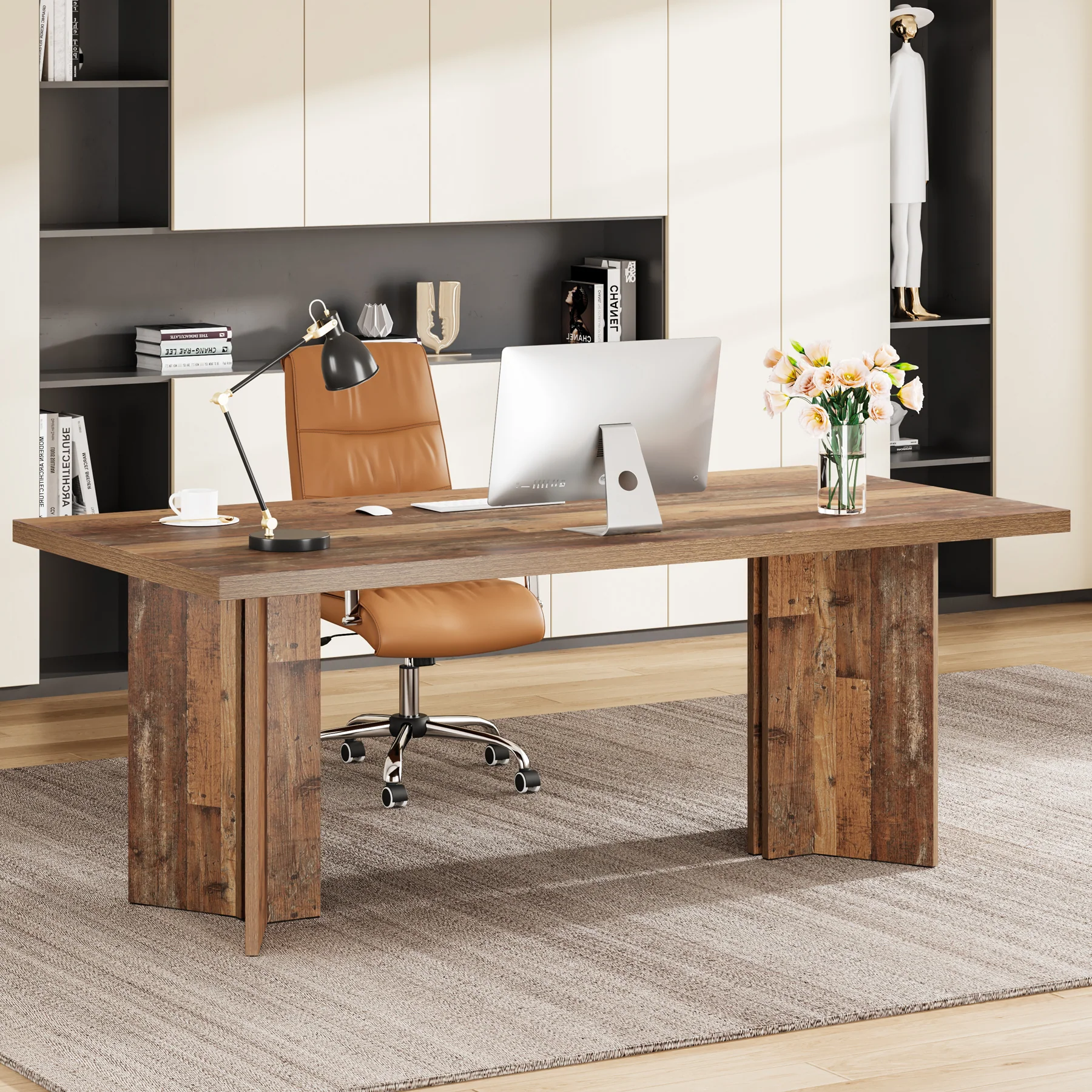 63" Wood Executive Desk, Farmhouse Computer Desk with Large Tabletop - Image 13
