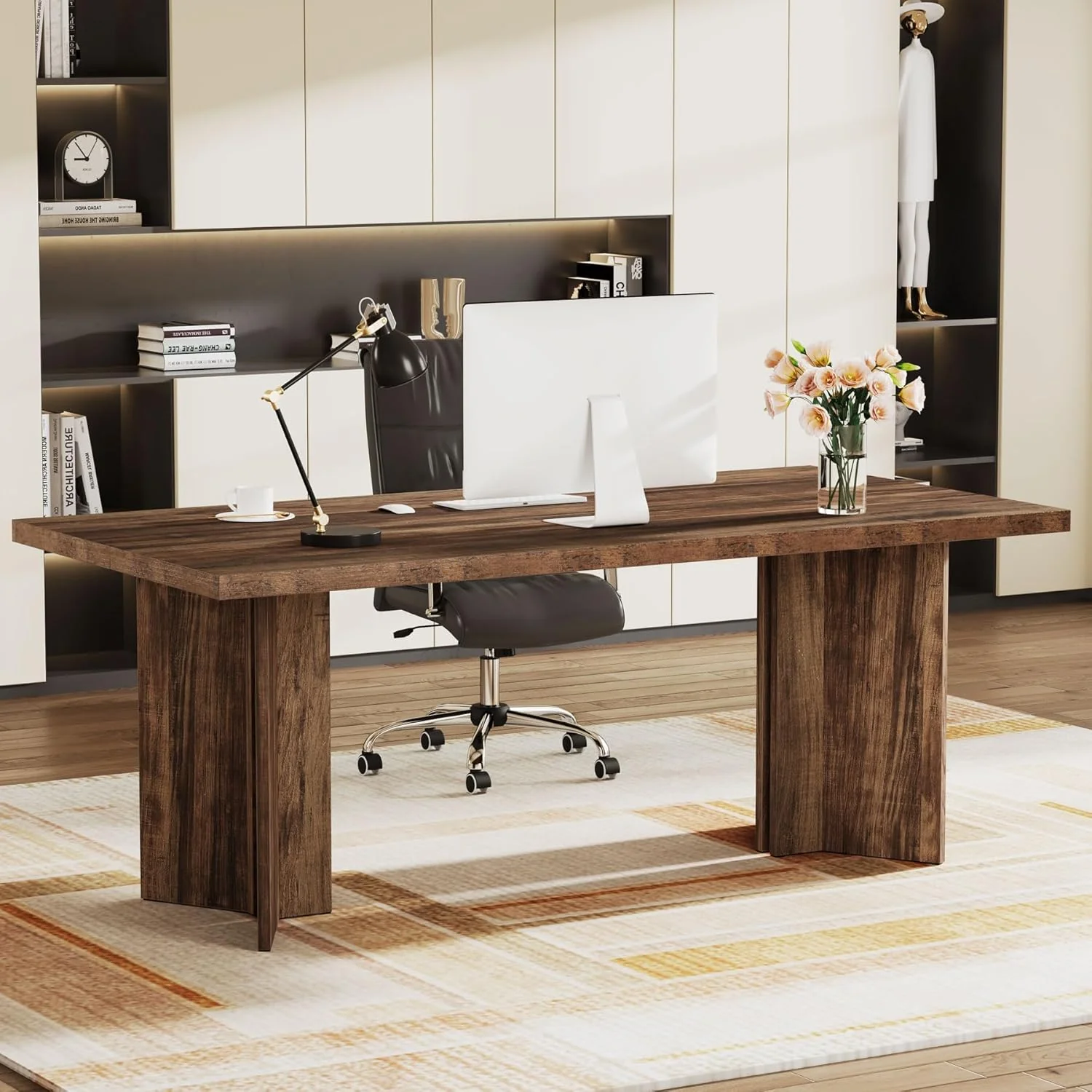 63" Wood Executive Desk, Farmhouse Computer Desk with Large Tabletop - Image 15