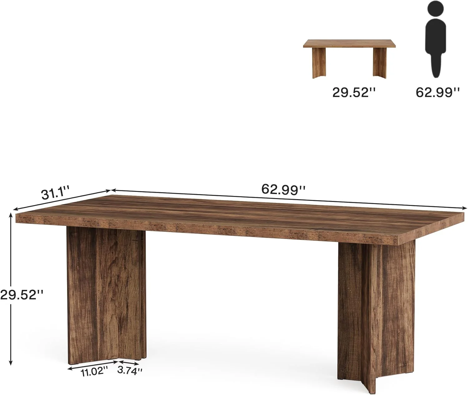 63" Wood Executive Desk, Farmhouse Computer Desk with Large Tabletop - Image 16