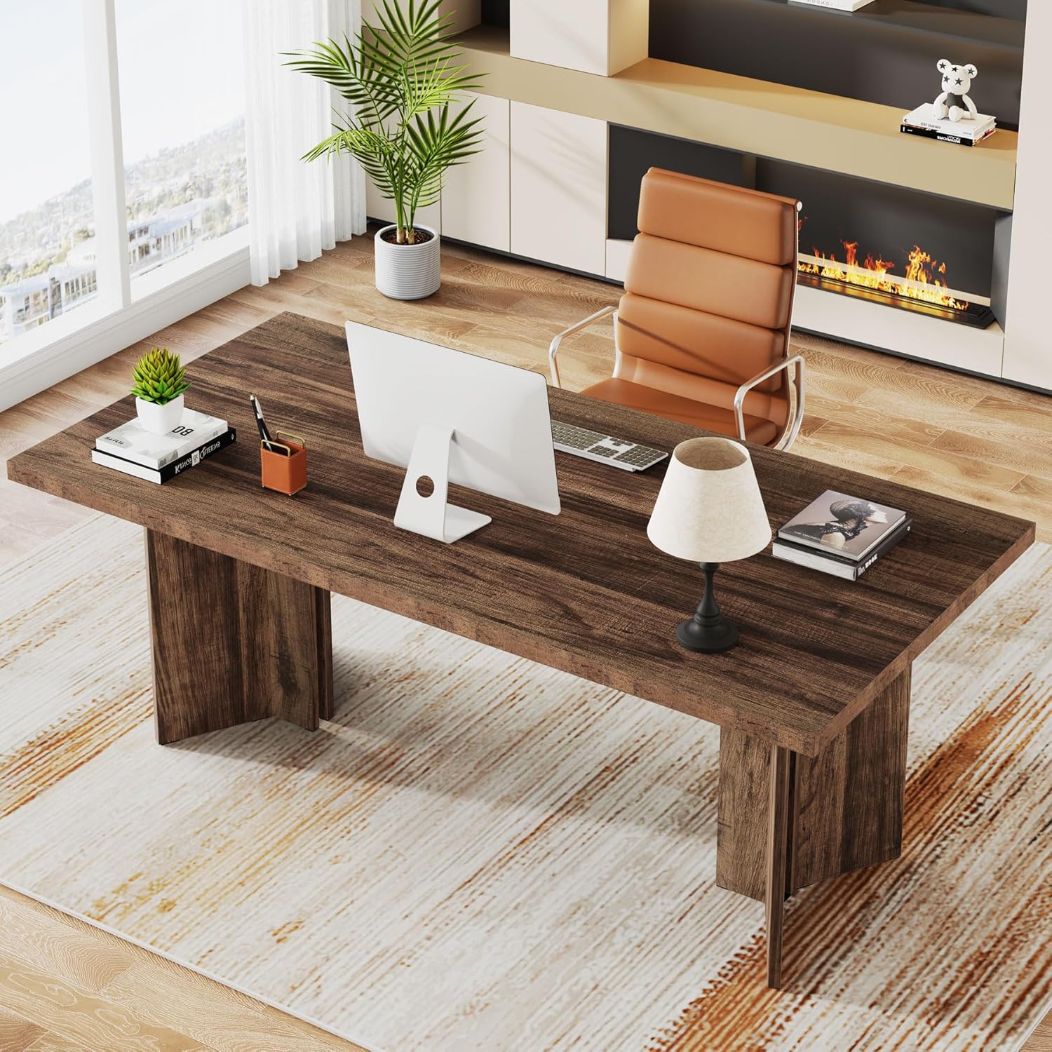63" Wood Executive Desk, Farmhouse Computer Desk with Large Tabletop - Image 17