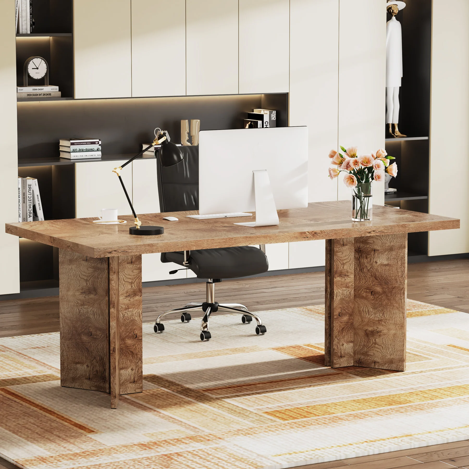 63" Wood Executive Desk, Farmhouse Computer Desk with Large Tabletop - Image 19