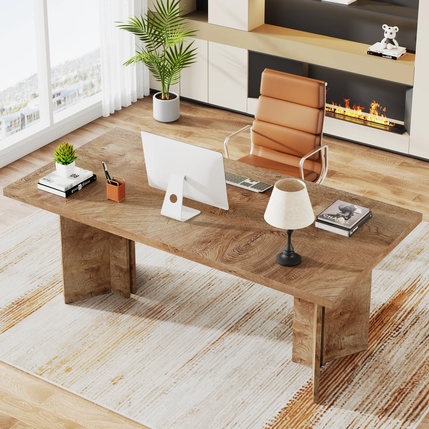 63" Wood Executive Desk, Farmhouse Computer Desk with Large Tabletop - Image 21
