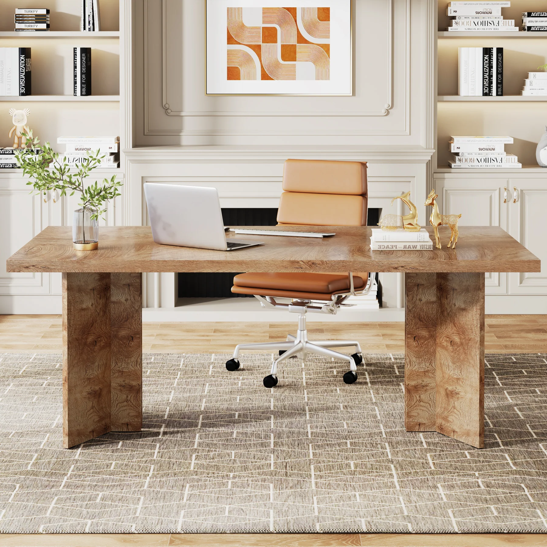 63" Wood Executive Desk, Farmhouse Computer Desk with Large Tabletop - Image 23