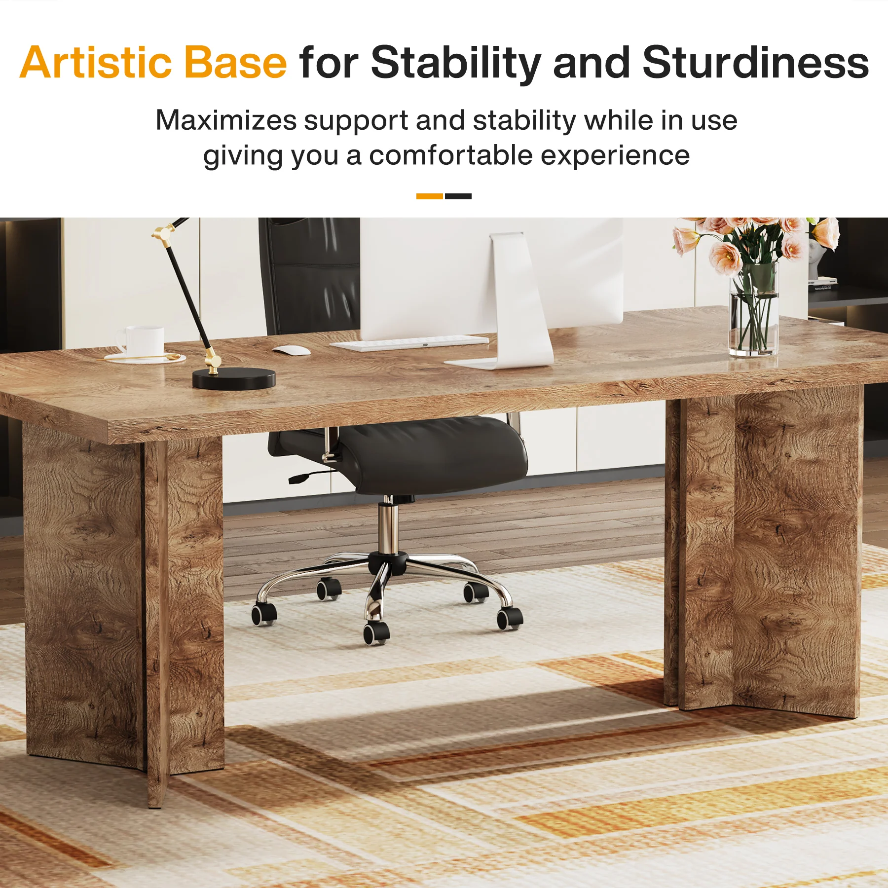 63" Wood Executive Desk, Farmhouse Computer Desk with Large Tabletop - Image 26