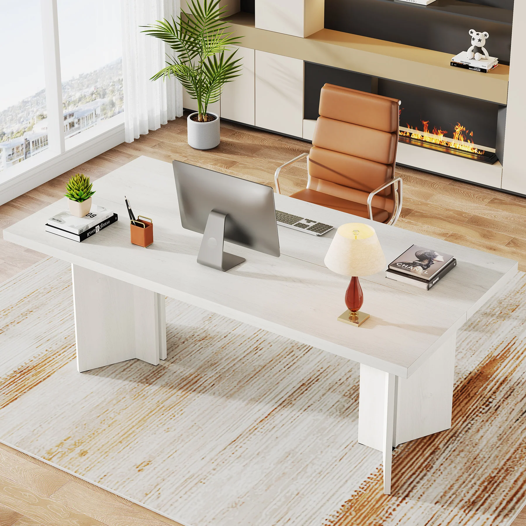 63" Wood Executive Desk, Farmhouse Computer Desk with Large Tabletop - Image 29