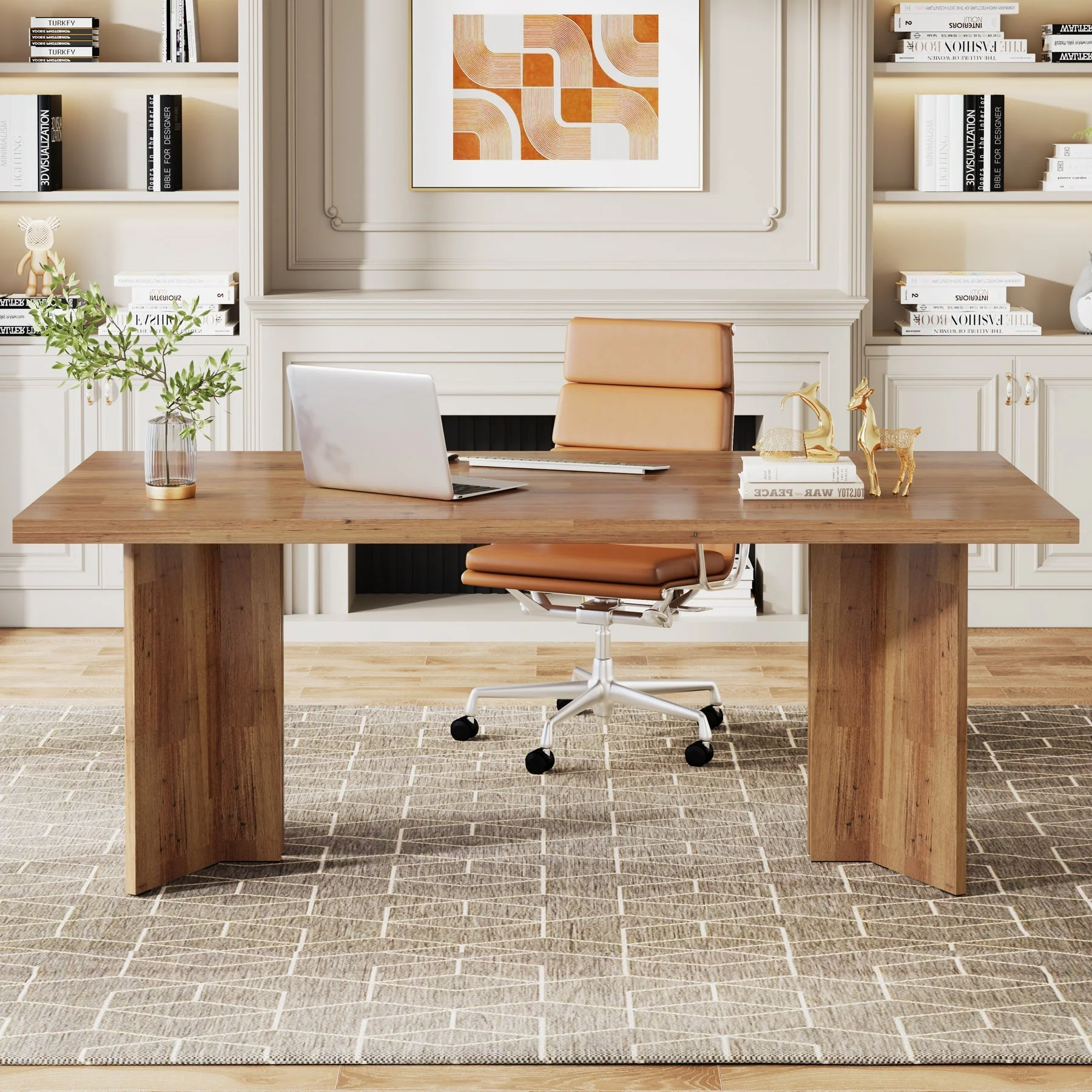 63" Wood Executive Desk, Farmhouse Computer Desk with Large Tabletop - Image 3
