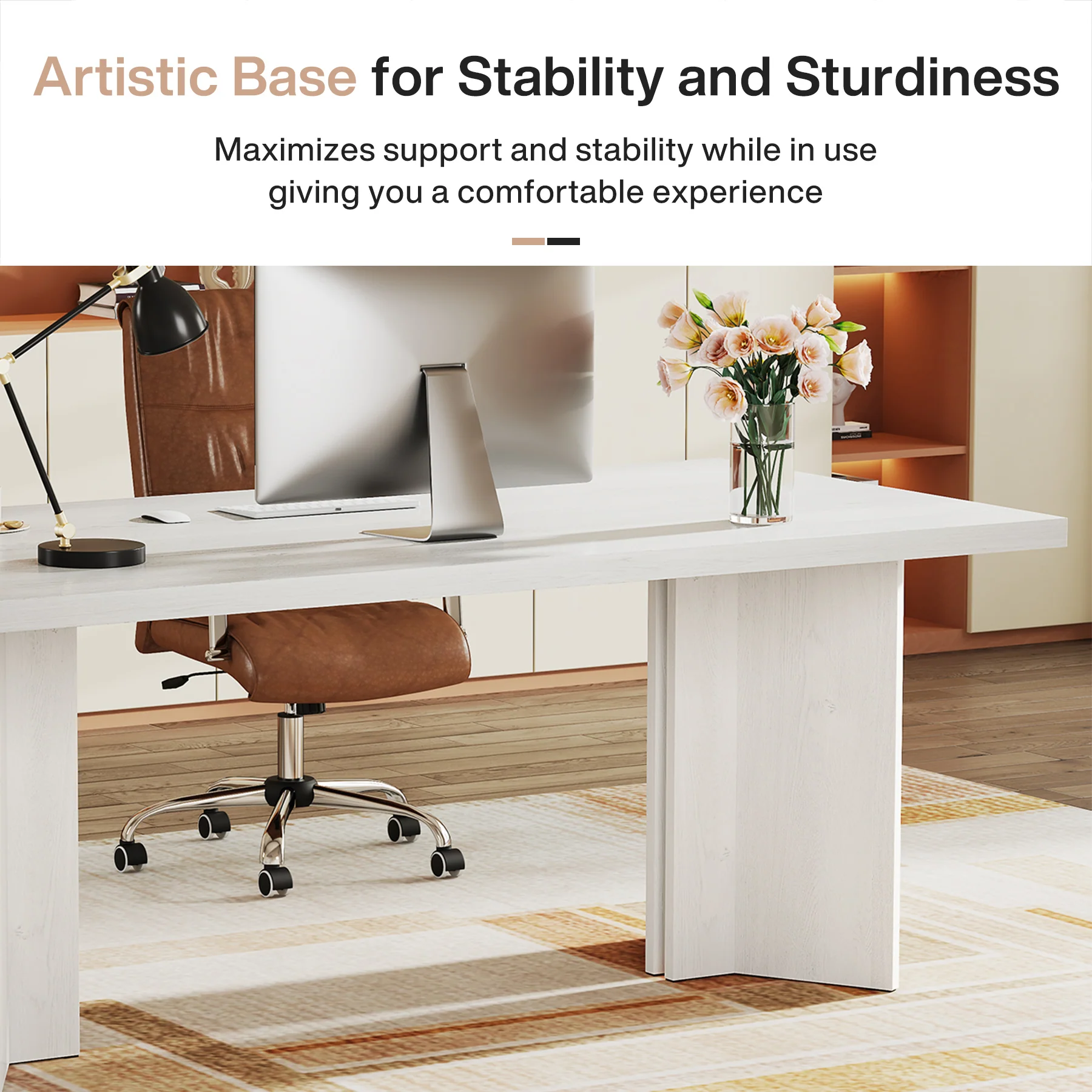 63" Wood Executive Desk, Farmhouse Computer Desk with Large Tabletop - Image 31
