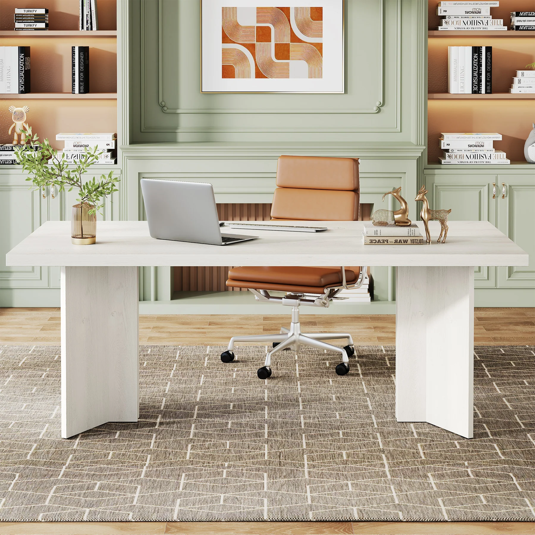 63" Wood Executive Desk, Farmhouse Computer Desk with Large Tabletop - Image 34