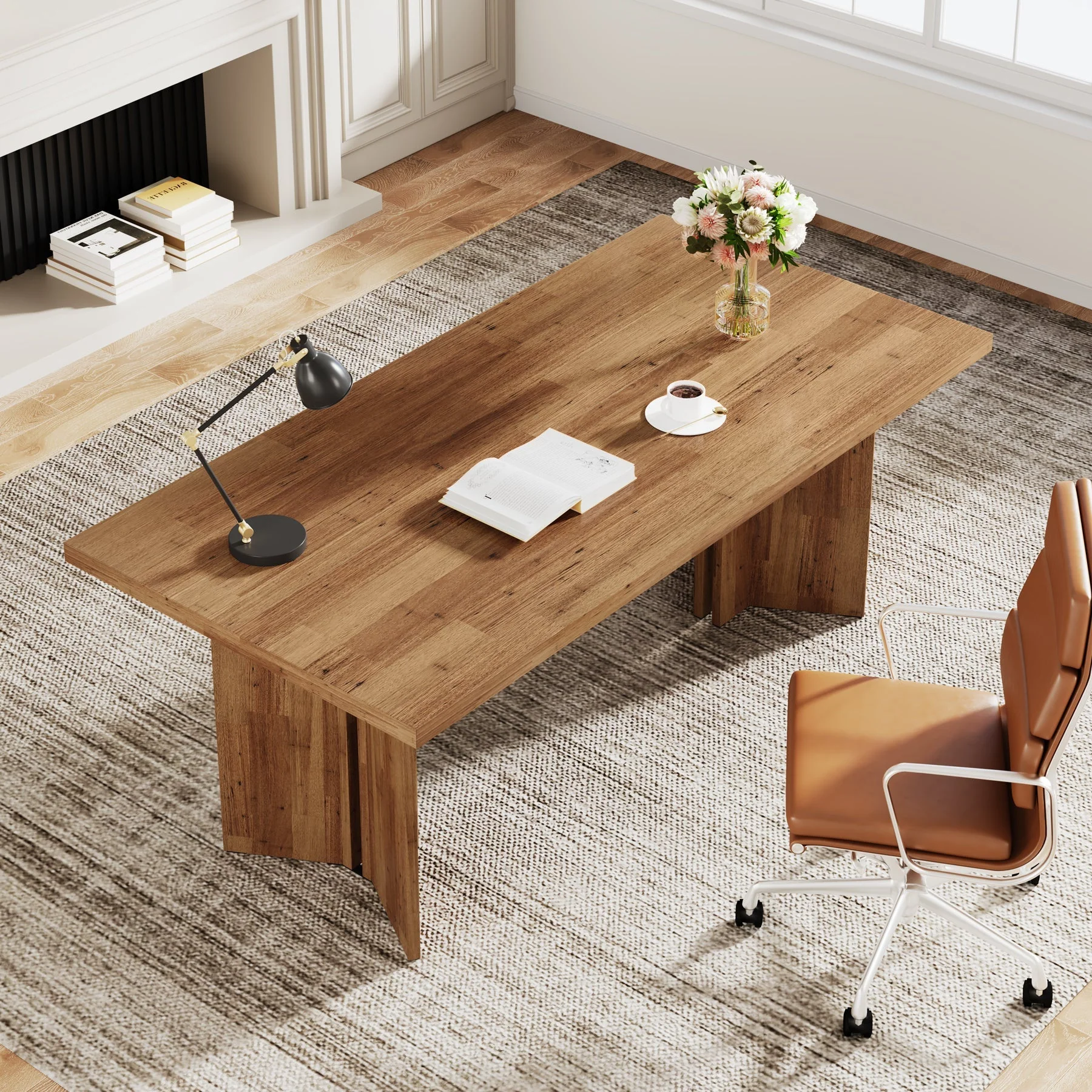 63" Wood Executive Desk, Farmhouse Computer Desk with Large Tabletop - Image 4