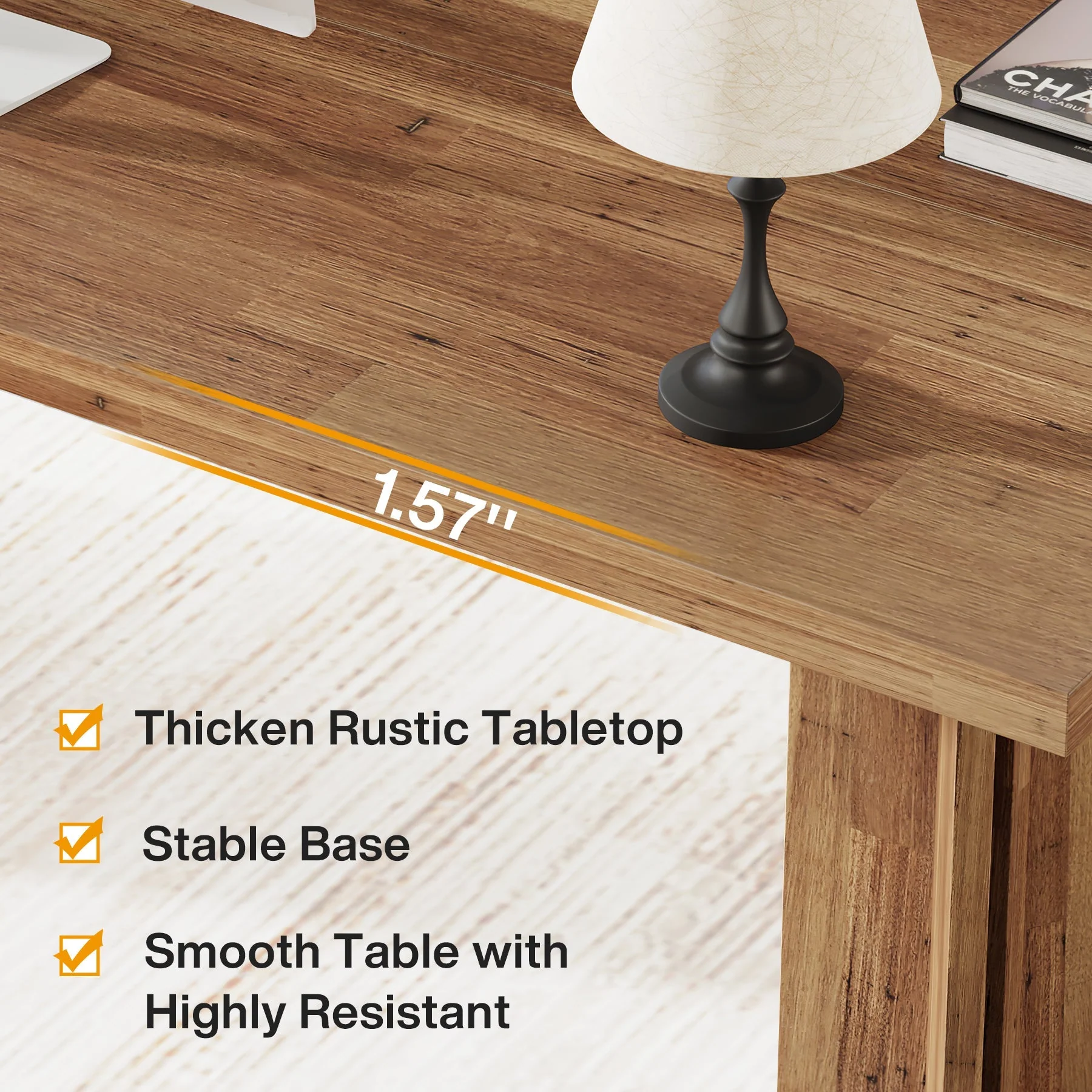 63" Wood Executive Desk, Farmhouse Computer Desk with Large Tabletop - Image 5
