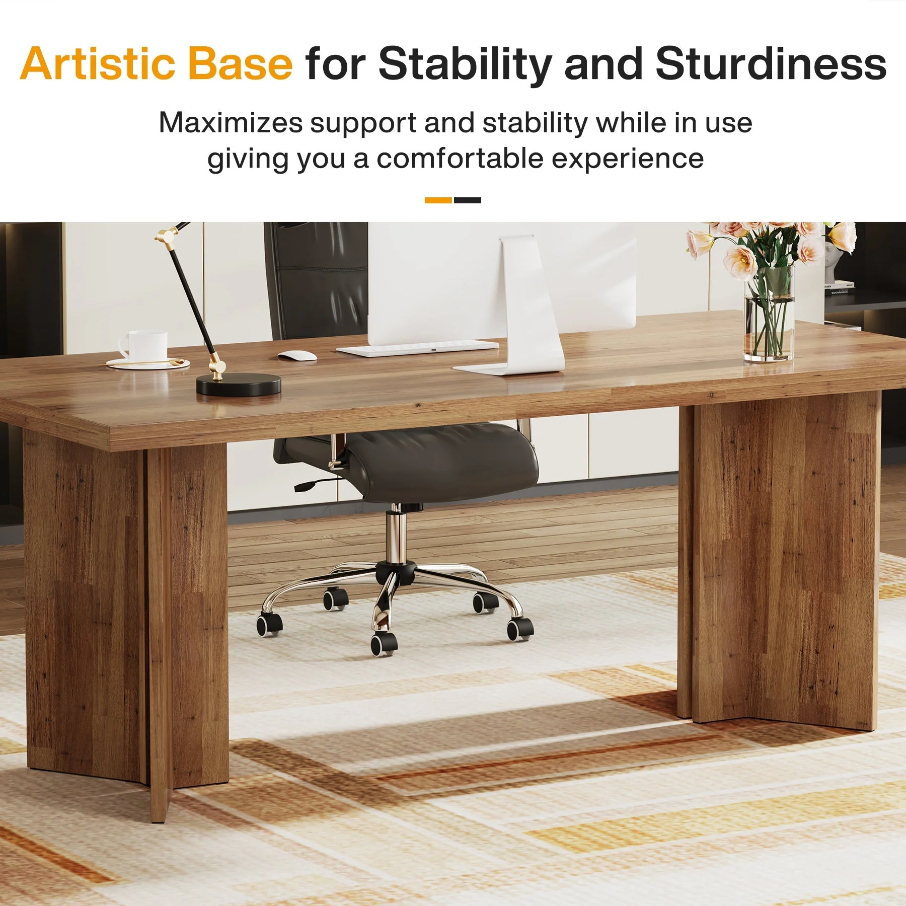 63" Wood Executive Desk, Farmhouse Computer Desk with Large Tabletop - Image 6