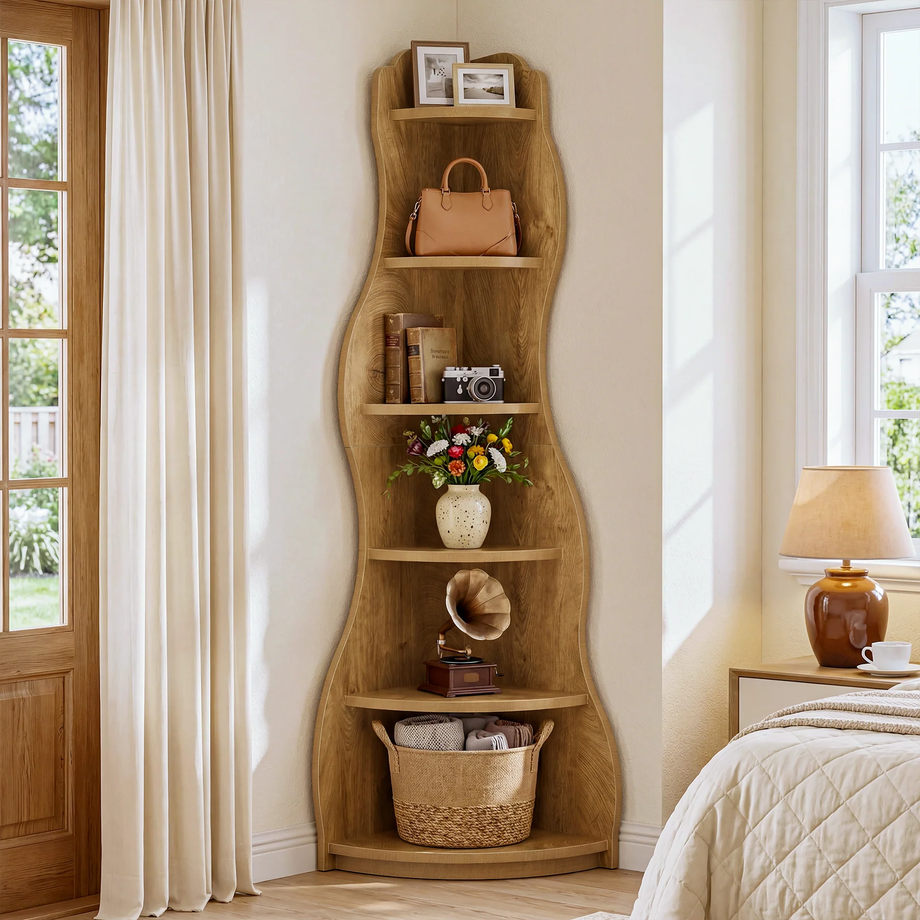 Tribesigns 68.9-Inch Wavy Corner Shelf, 6-Tier Bookcase for Small Spaces - Image 10