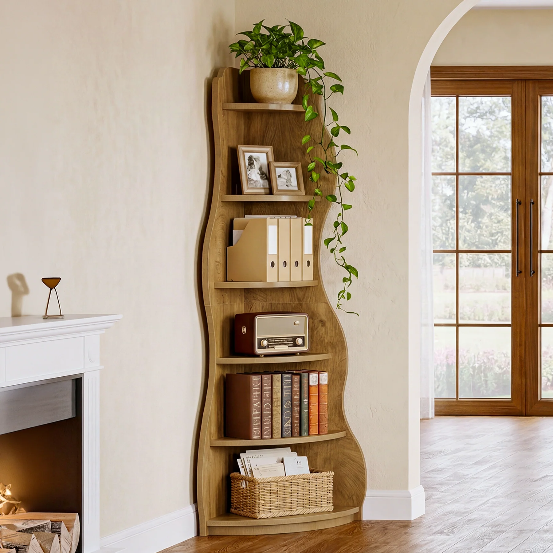 Tribesigns 68.9-Inch Wavy Corner Shelf, 6-Tier Bookcase for Small Spaces - Image 11