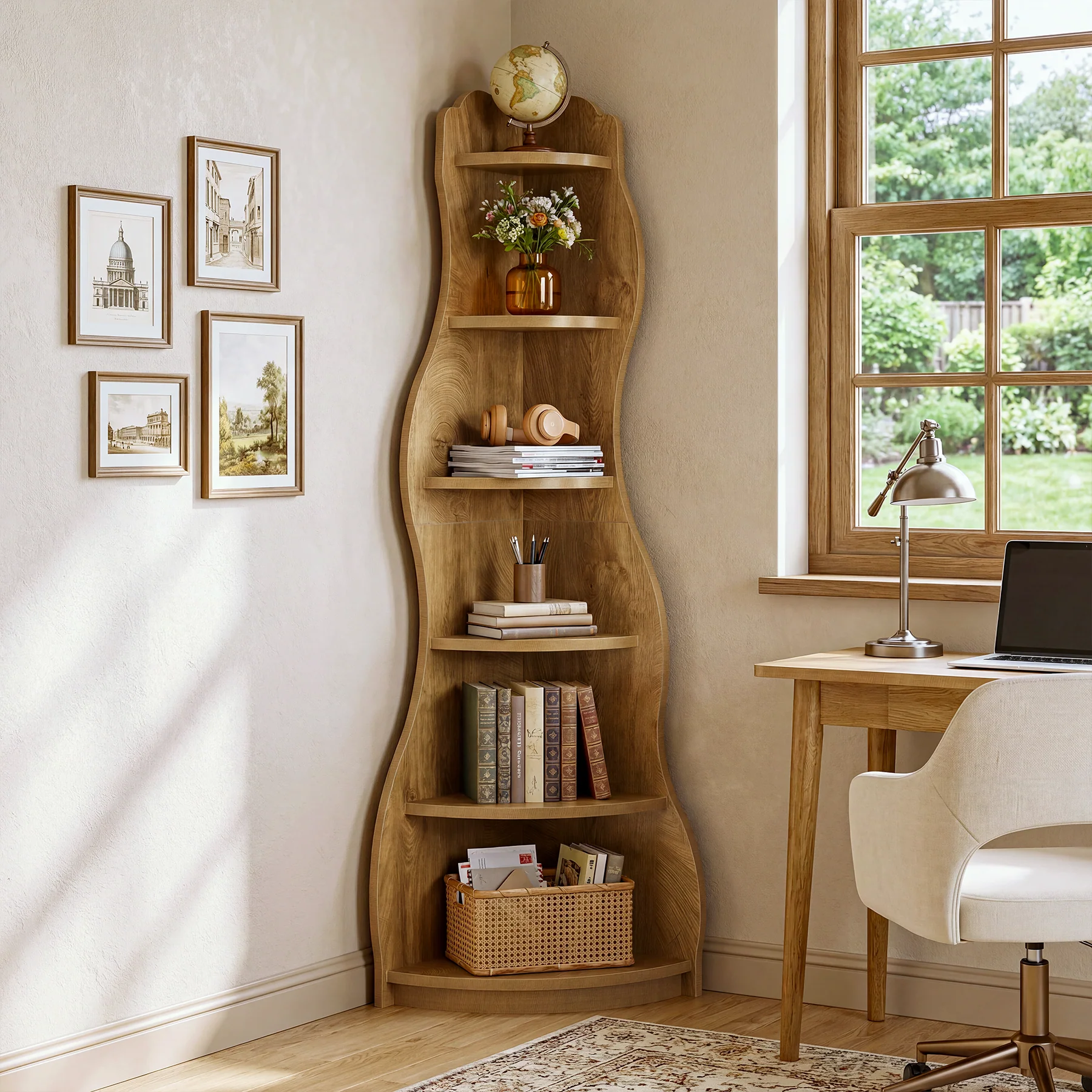 Tribesigns 68.9-Inch Wavy Corner Shelf, 6-Tier Bookcase for Small Spaces - Image 3