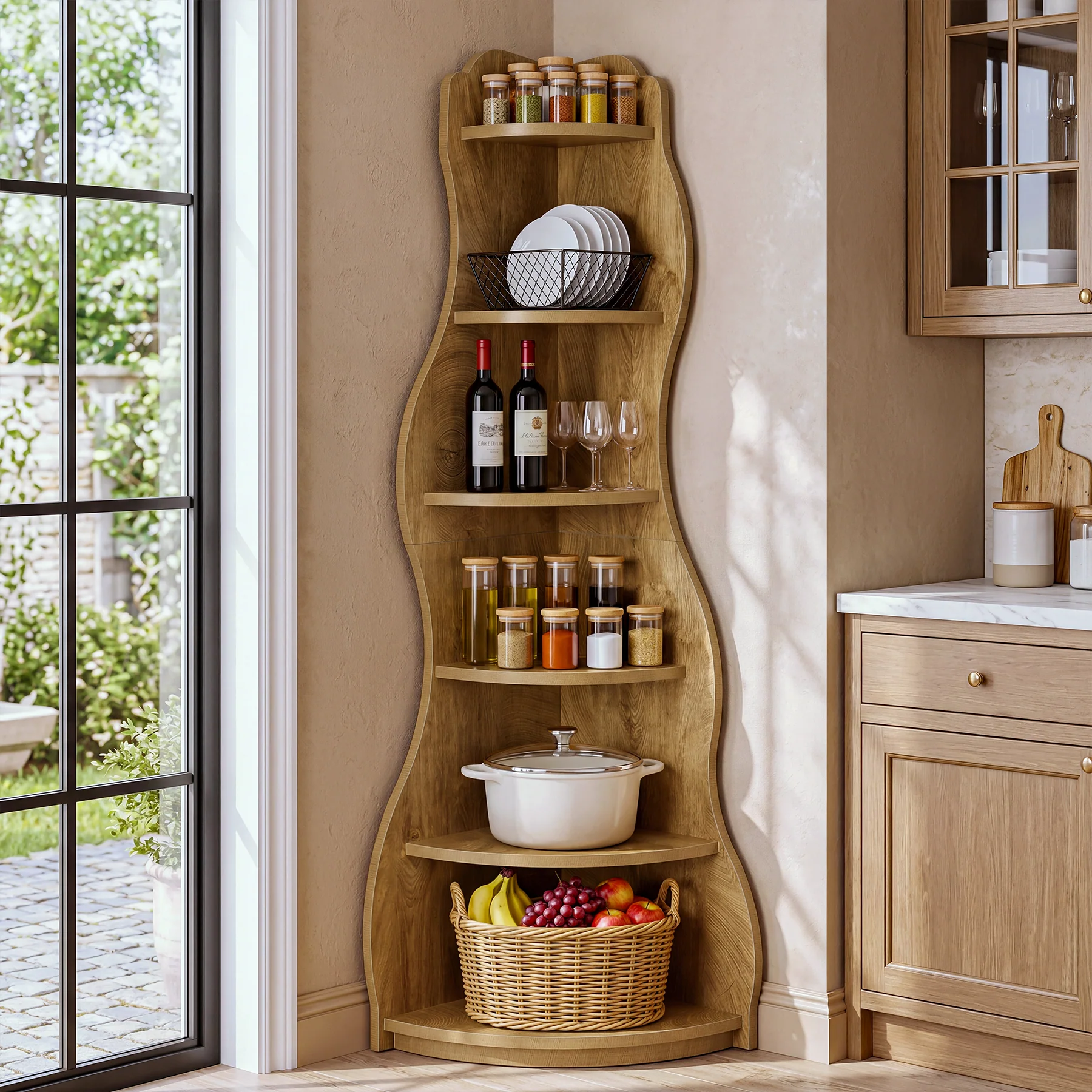 Tribesigns 68.9-Inch Wavy Corner Shelf, 6-Tier Bookcase for Small Spaces - Image 7
