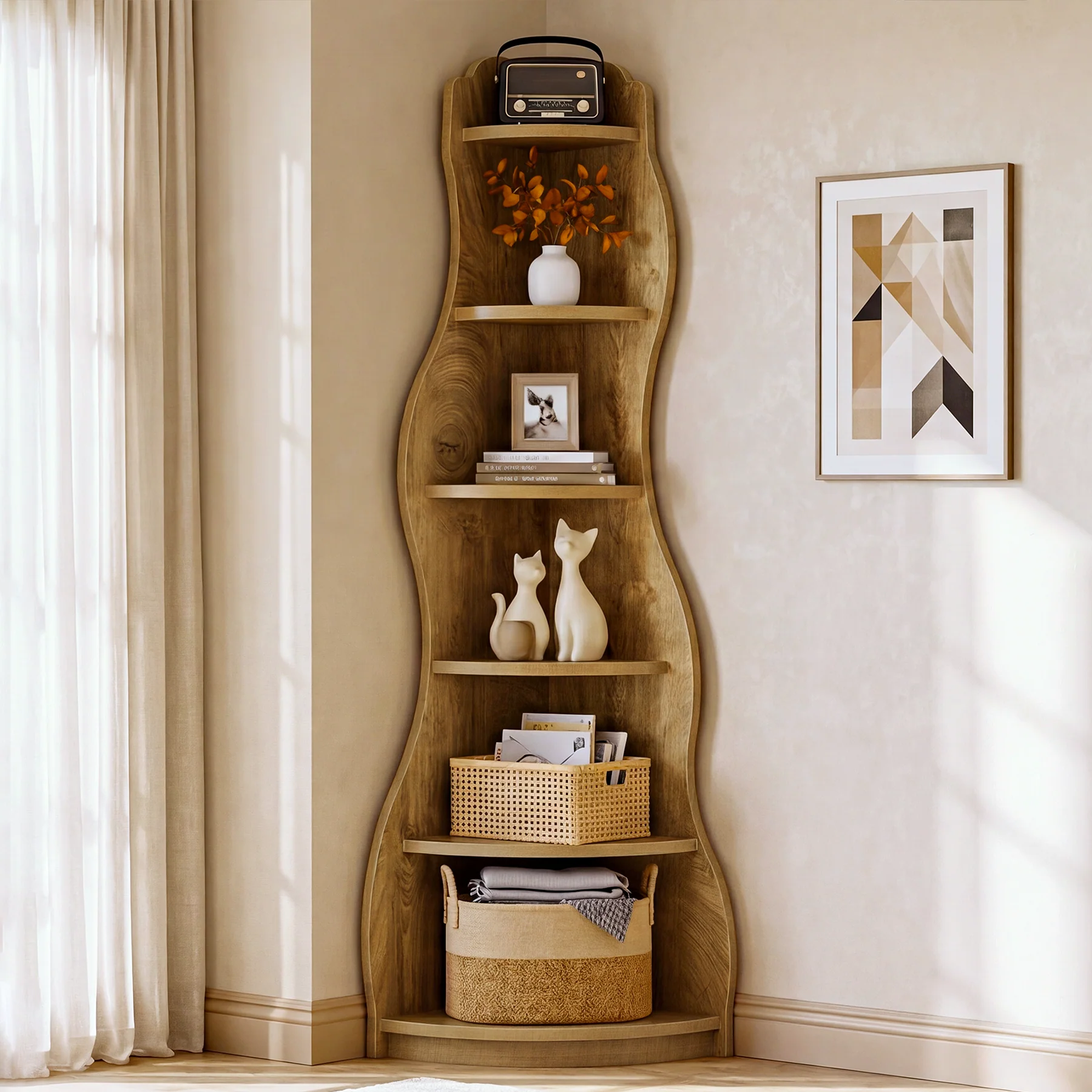 Tribesigns 68.9-Inch Wavy Corner Shelf, 6-Tier Bookcase for Small Spaces - Image 8