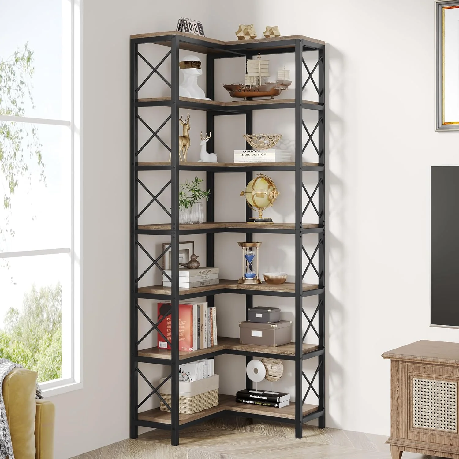 7-Tier Corner Bookshelf  Display Storage Rack - Image 10