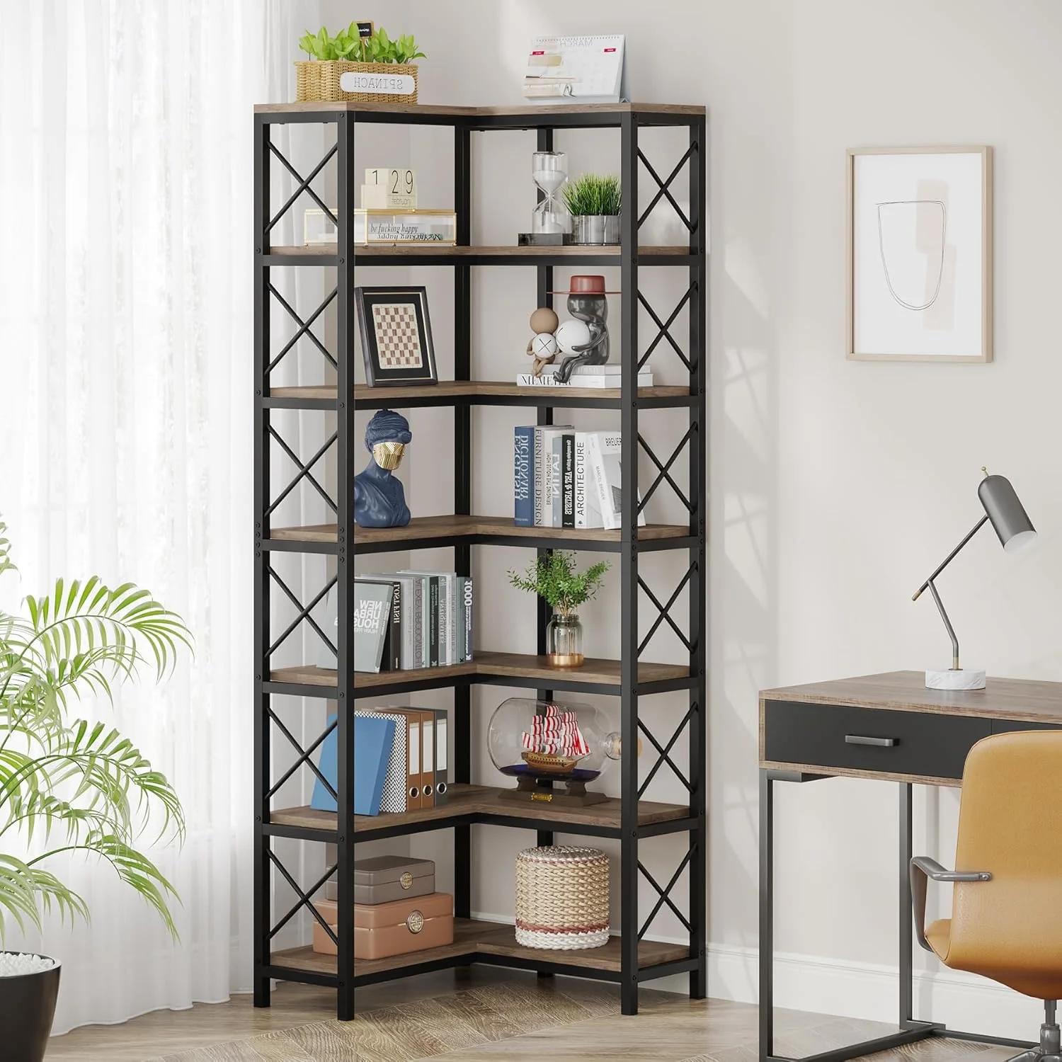 7-Tier Corner Bookshelf  Display Storage Rack - Image 11