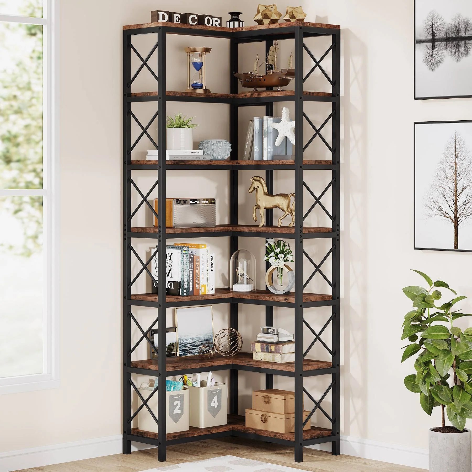 7-Tier Corner Bookshelf  Display Storage Rack - Image 3