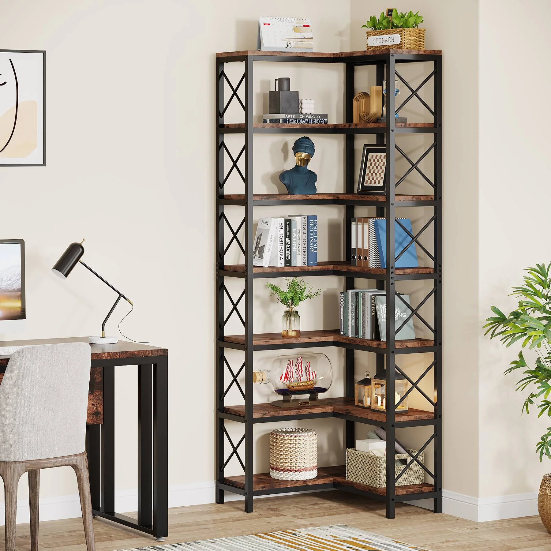 7-Tier Corner Bookshelf  Display Storage Rack - Image 4