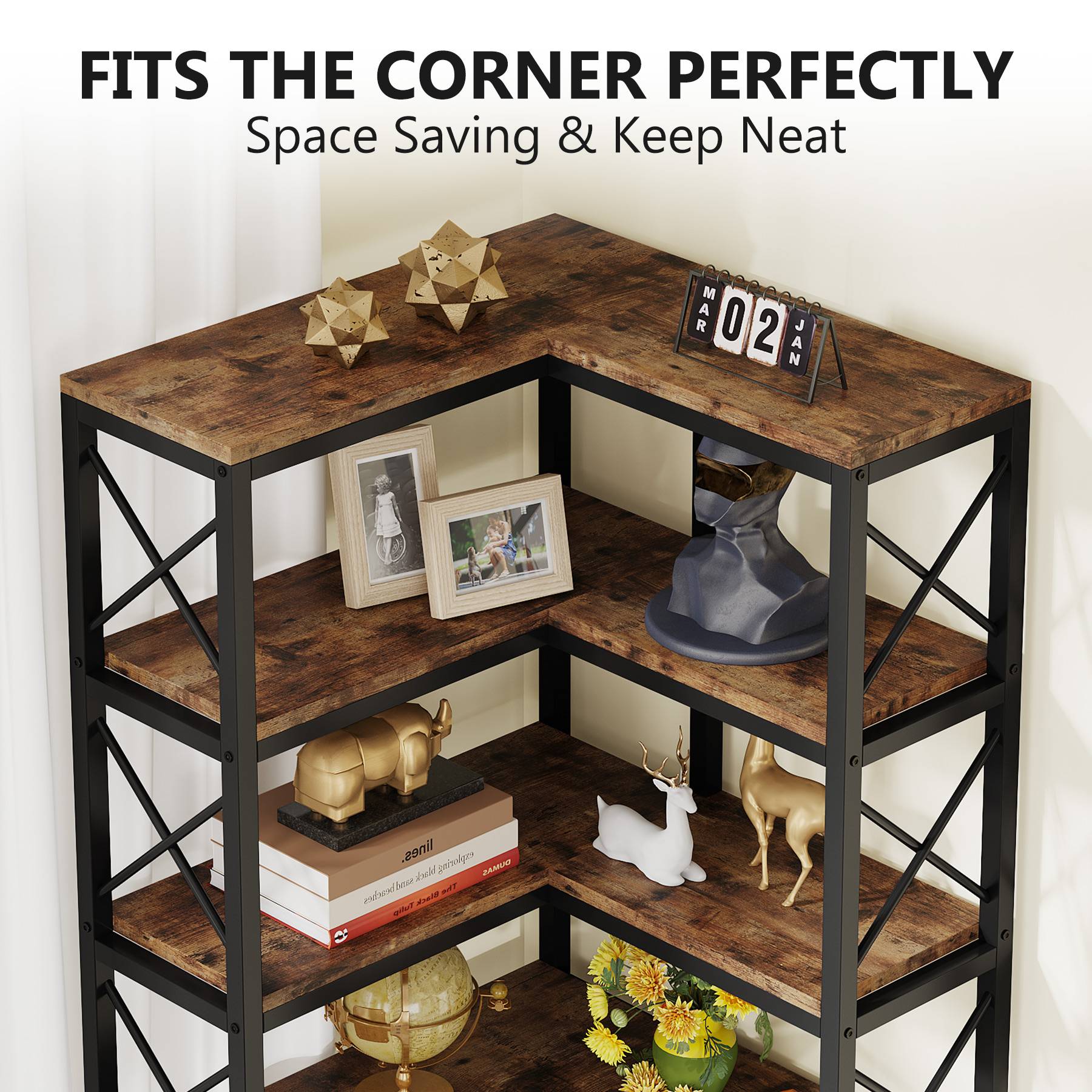 7-Tier Corner Bookshelf  Display Storage Rack - Image 5