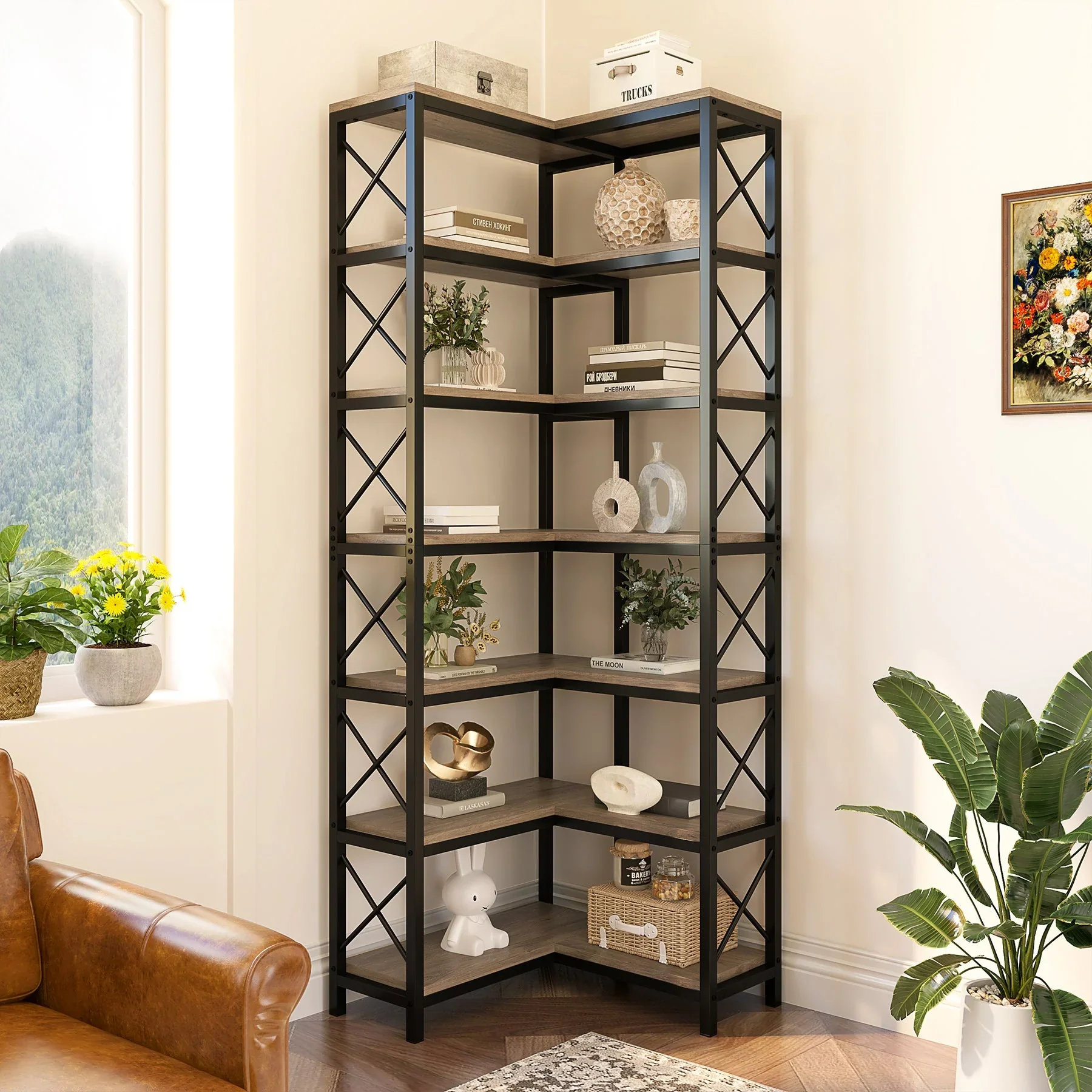 7-Tier Corner Bookshelf  Display Storage Rack - Image 8