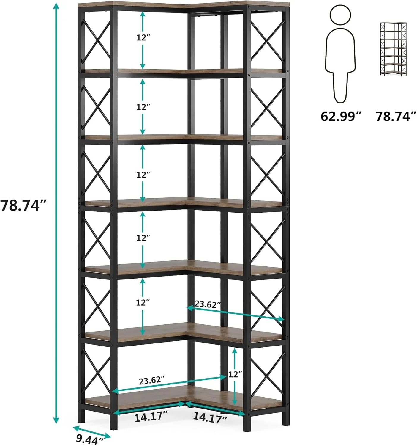 7-Tier Corner Bookshelf  Display Storage Rack - Image 9