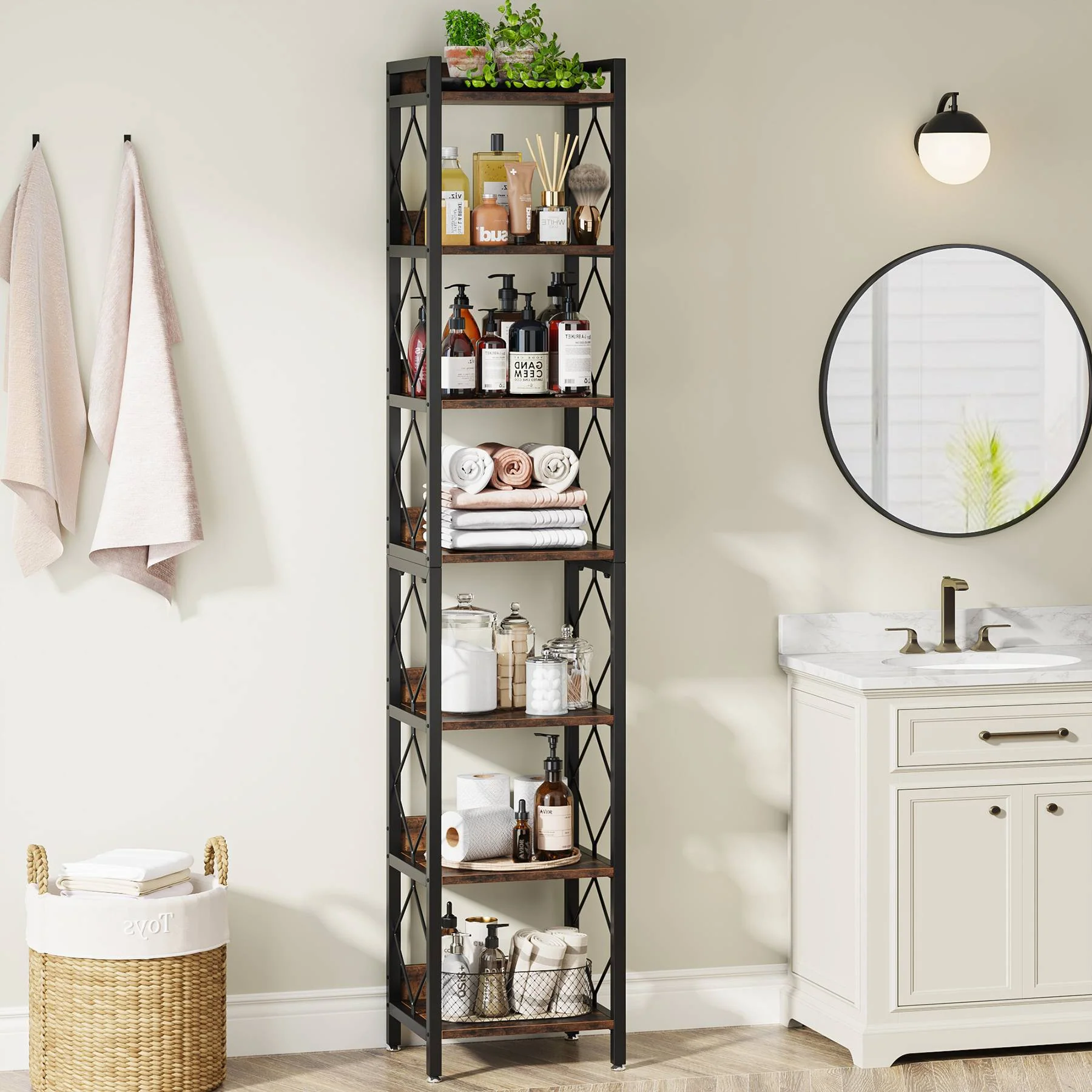 Modern 7-Tier Corner Shelf, 78.7" Tall Narrow Bookcase for Corners - Image 4