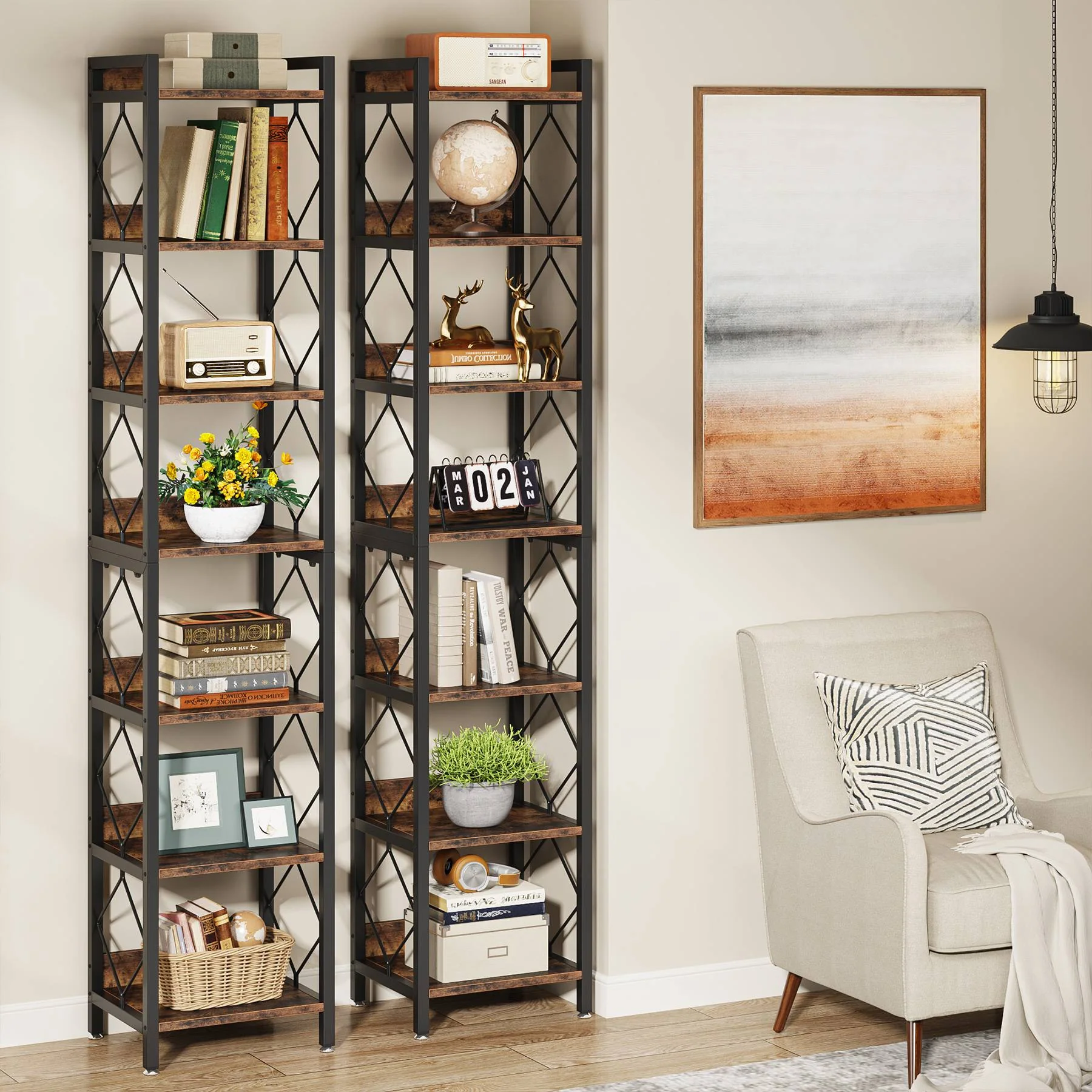Modern 7-Tier Corner Shelf, 78.7" Tall Narrow Bookcase for Corners - Image 6
