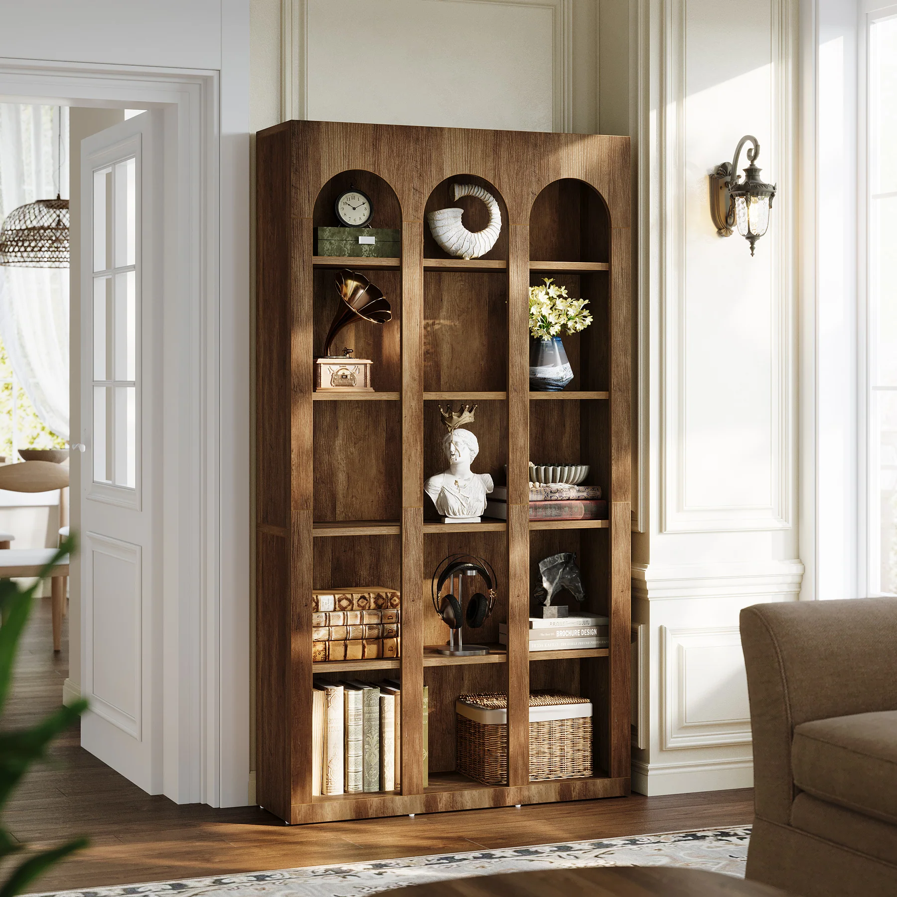 Tribesigns 70.87-Inch 5-Tier Arched Bookcase, Mid Century Modern Tall Bookshelf with Open Shelves for Home Office - Image 3