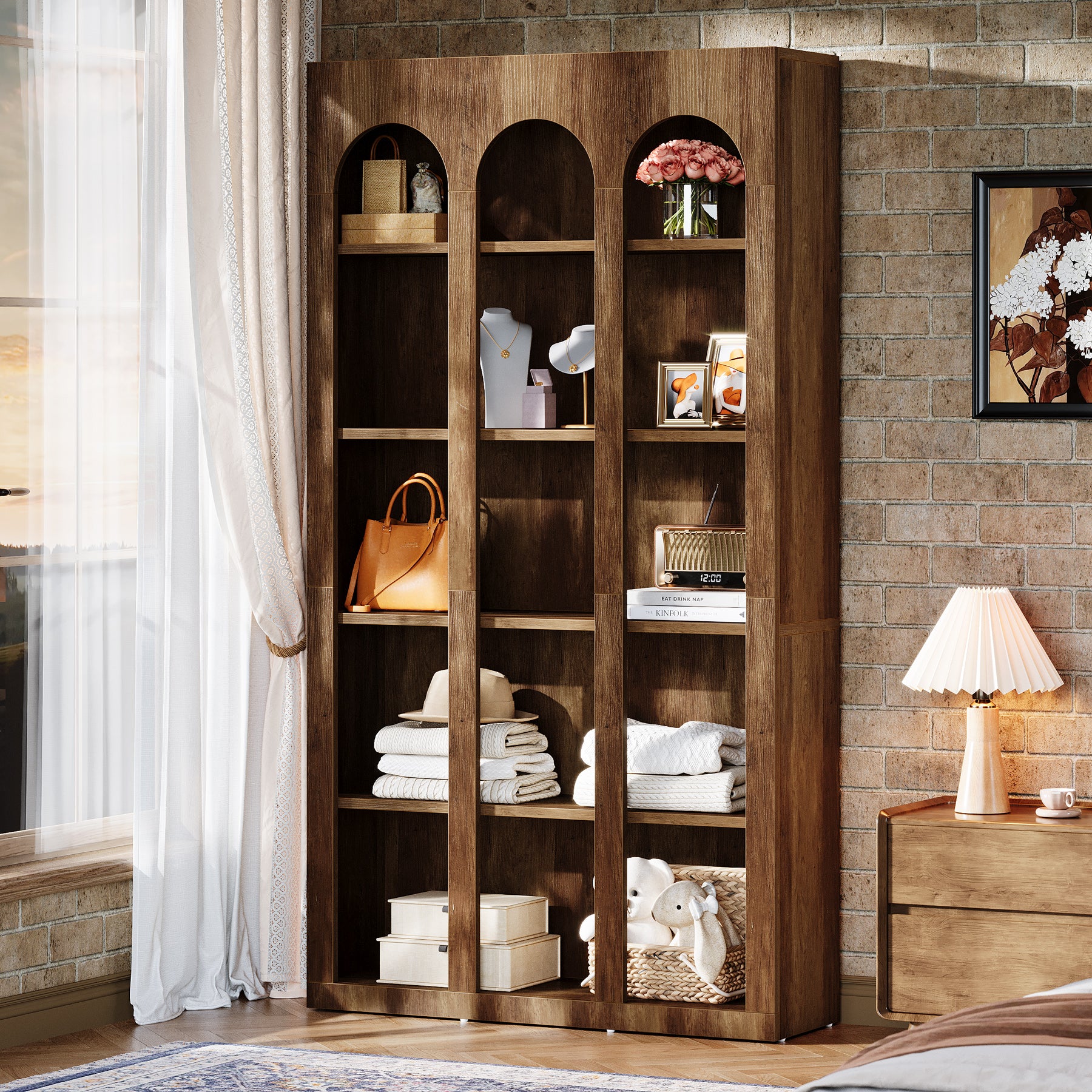 Tribesigns 70.87-Inch 5-Tier Arched Bookcase, Mid Century Modern Tall Bookshelf with Open Shelves for Home Office - Image 5
